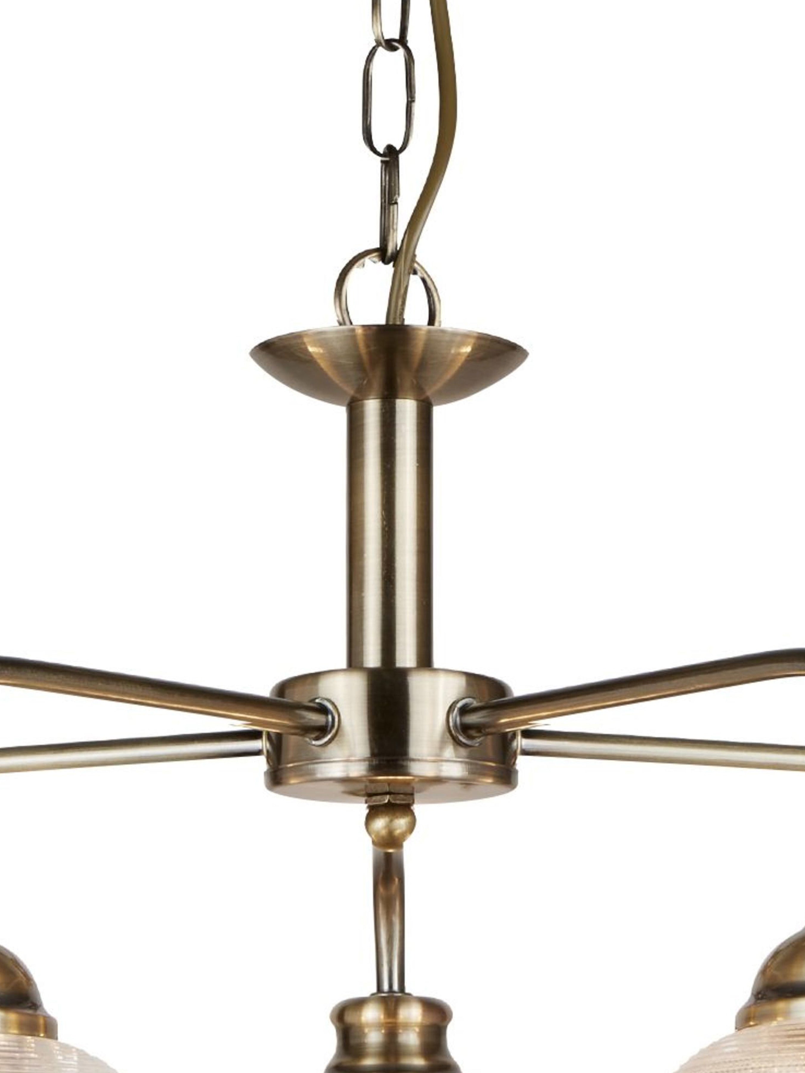 Searchlight Beech II 5 Light Ceiling Fitting - Antique Brass & Holophane Glass
