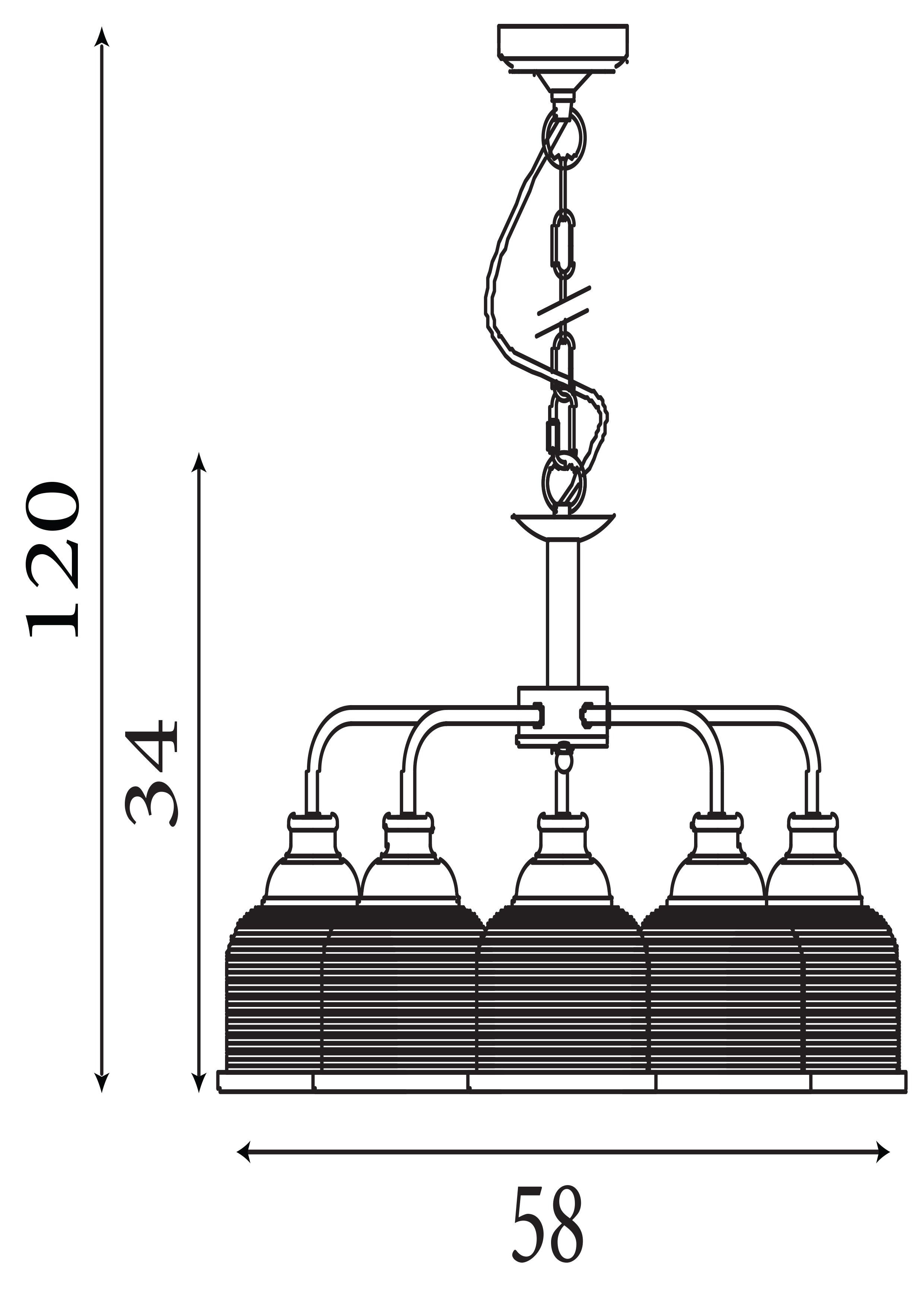 Searchlight Handel 5 Light Pendant - Black Metal & Holophane Style Glass