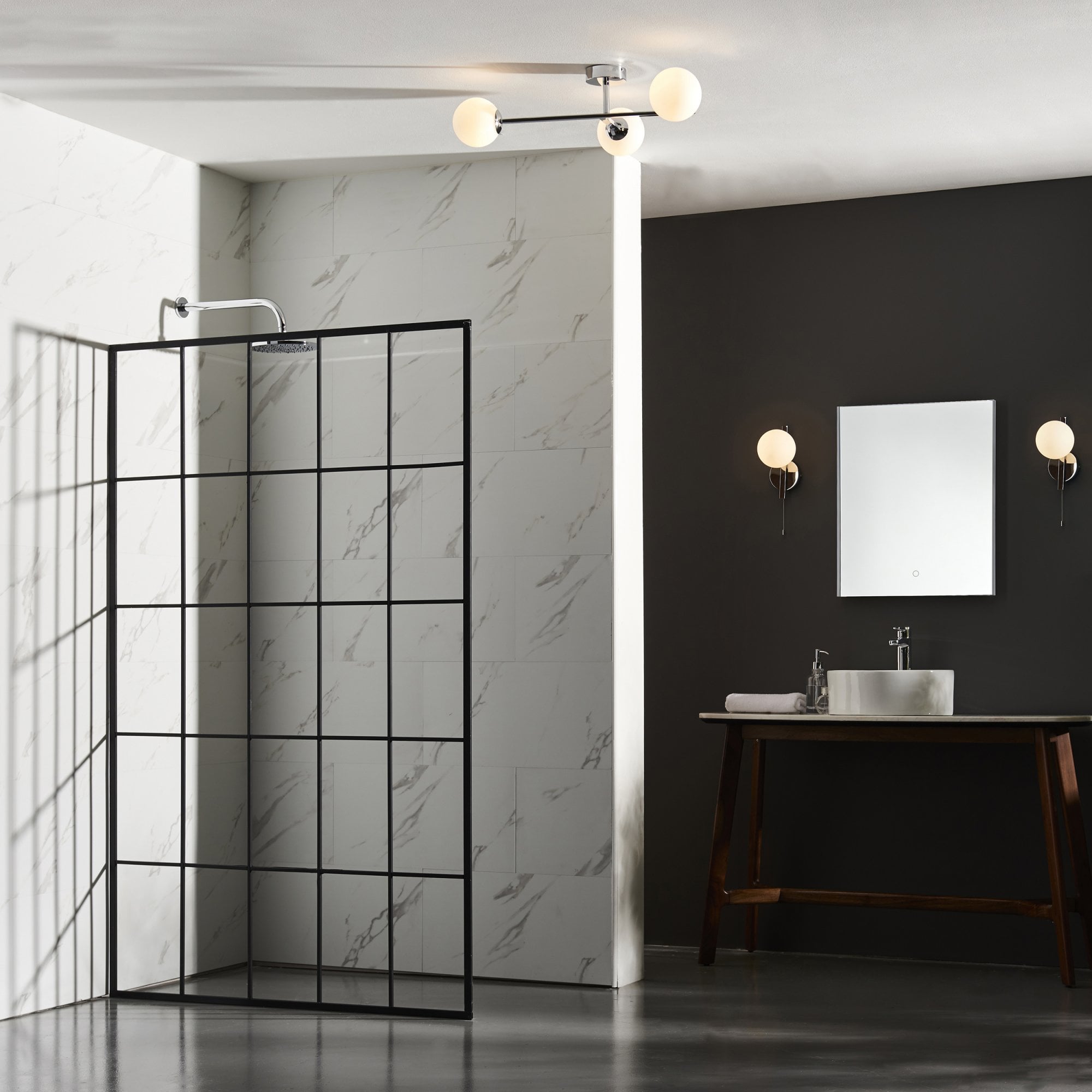 Endon Linear Metal Semi Flush Fitting - Chrome With White Globe