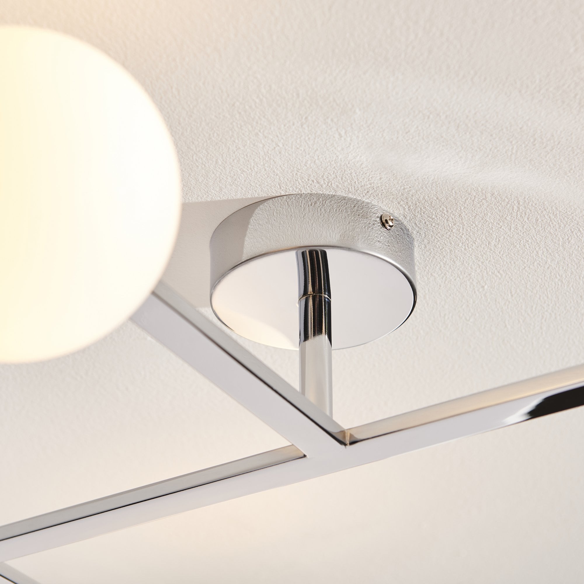 Endon Linear Metal Semi Flush Fitting - Chrome With White Globe