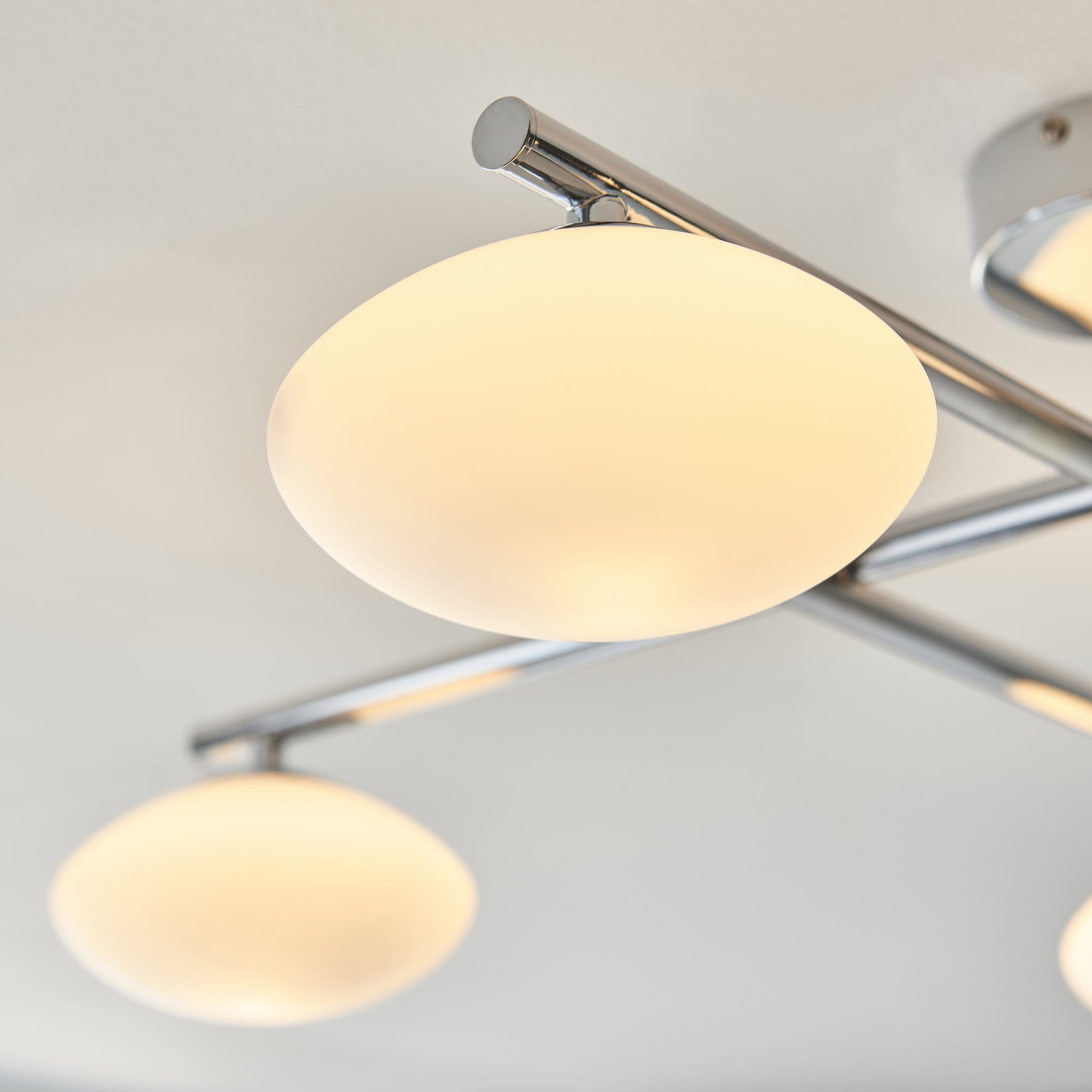 Endon Linear Metal Semi Flush Fitting - Chrome & White Globes