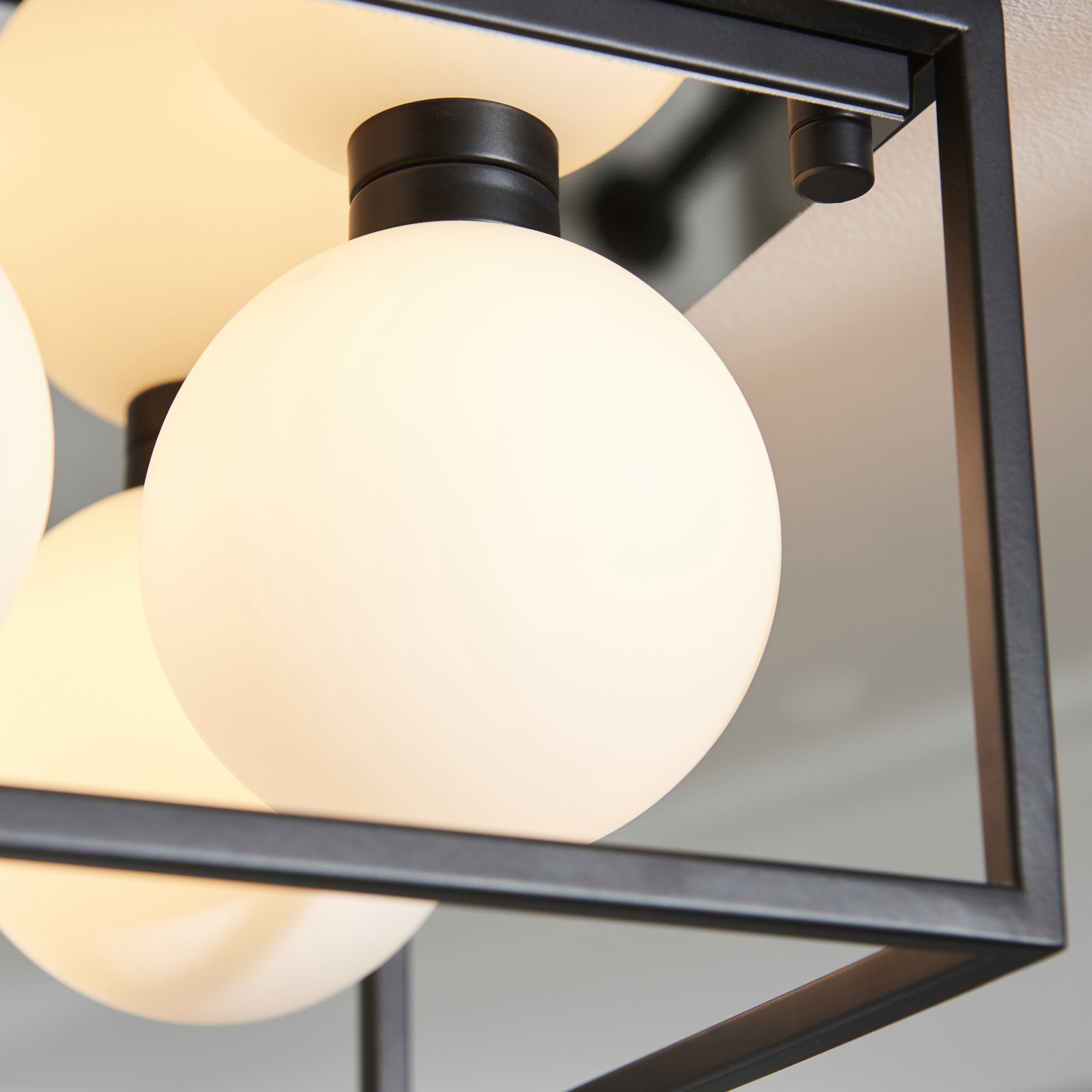 Endon Square Box - Open Framed - Ceiling Light - Black & White Globes