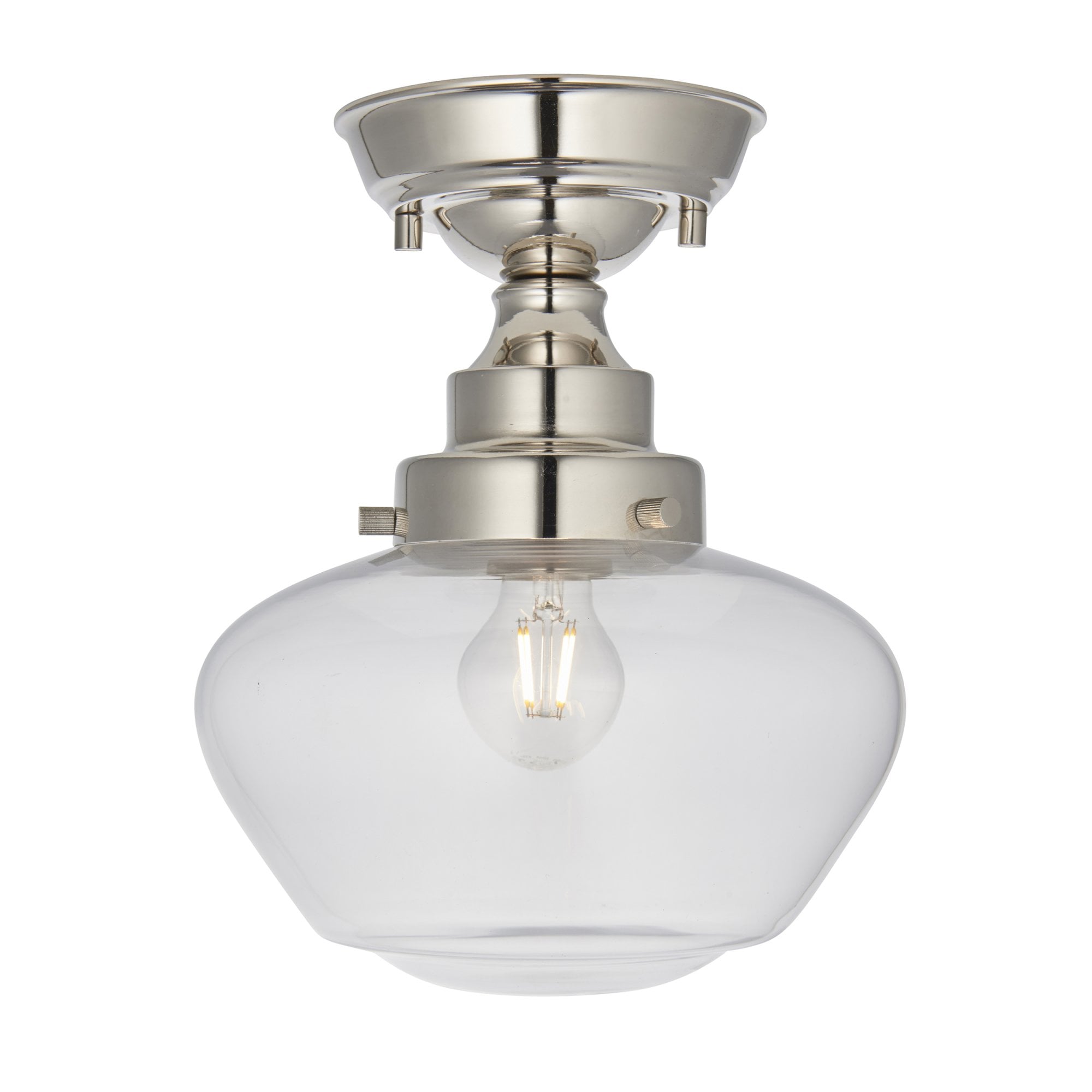 Endon Camberley Semi Flush Ceiling Light - Bright Nickel With Clear Glass
