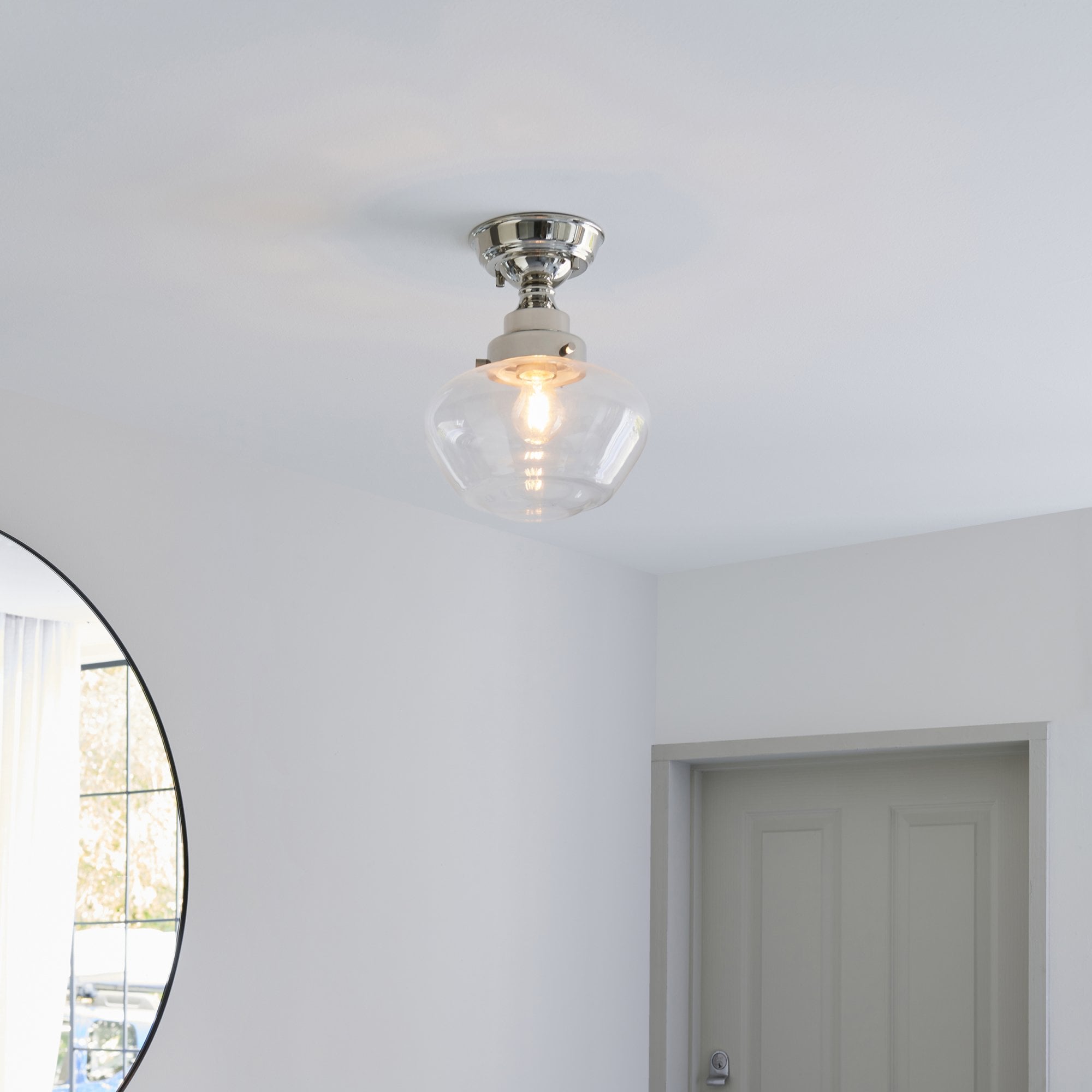 Endon Camberley Semi Flush Ceiling Light - Bright Nickel With Clear Glass