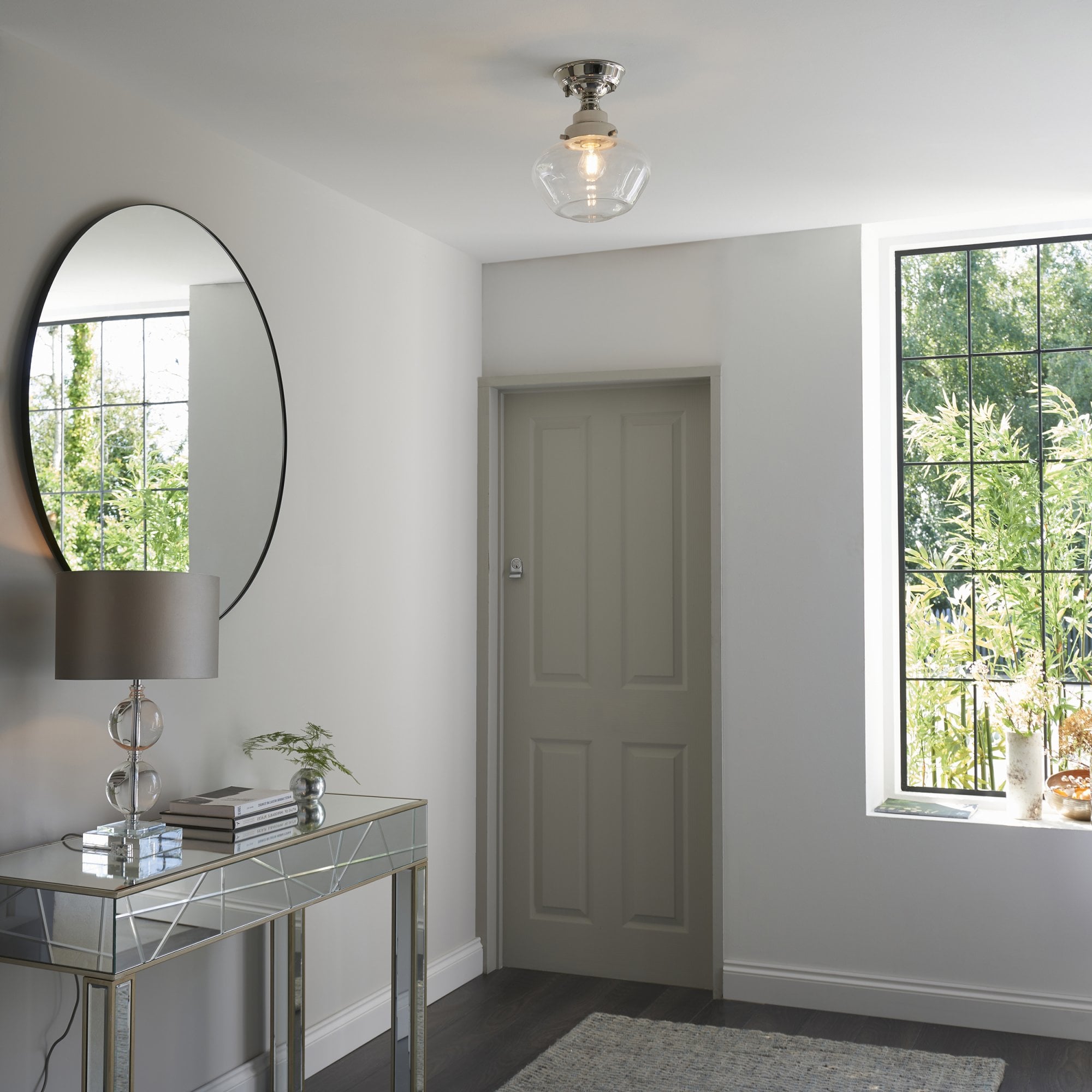 Endon Camberley Semi Flush Ceiling Light - Bright Nickel With Clear Glass