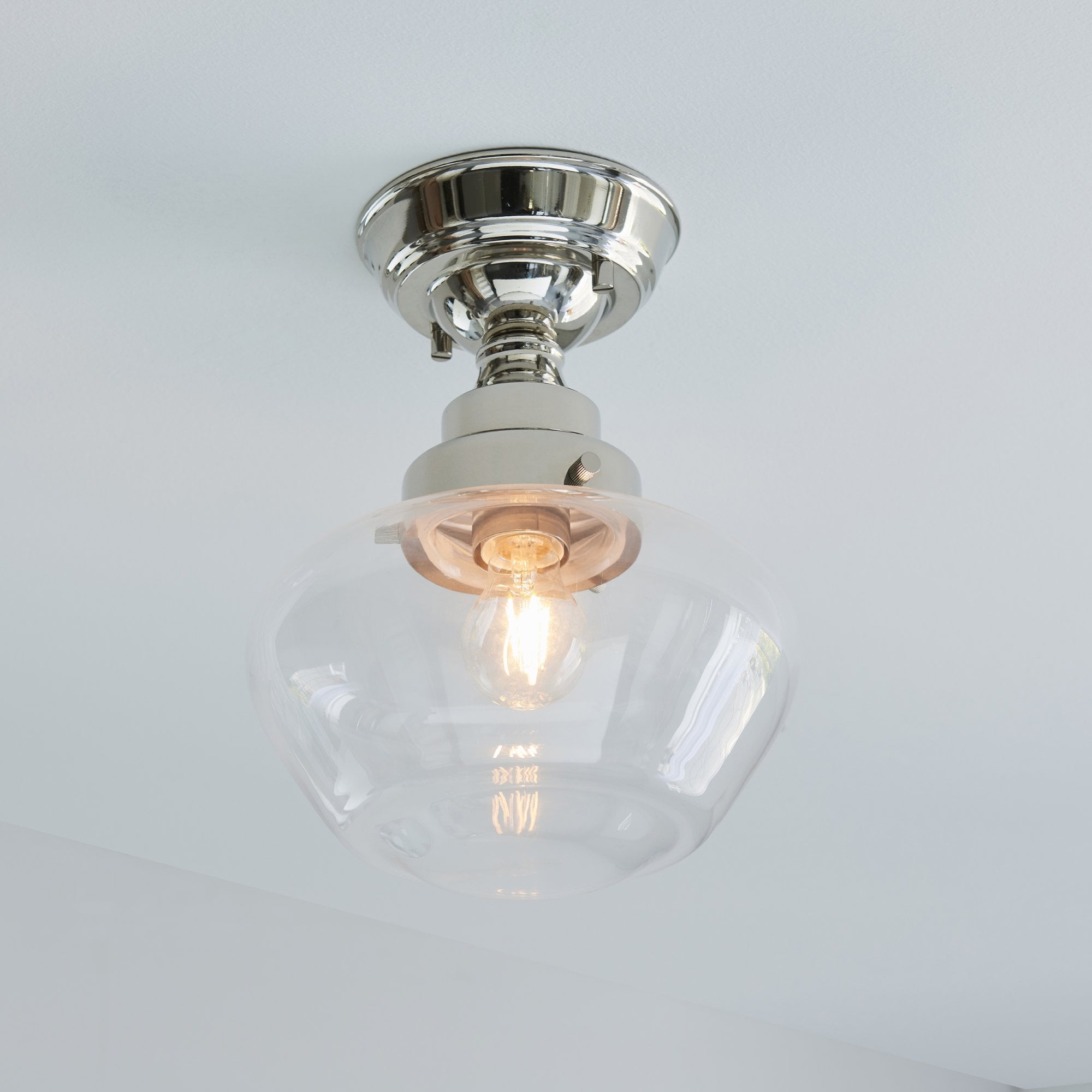 Endon Camberley Semi Flush Ceiling Light - Bright Nickel With Clear Glass