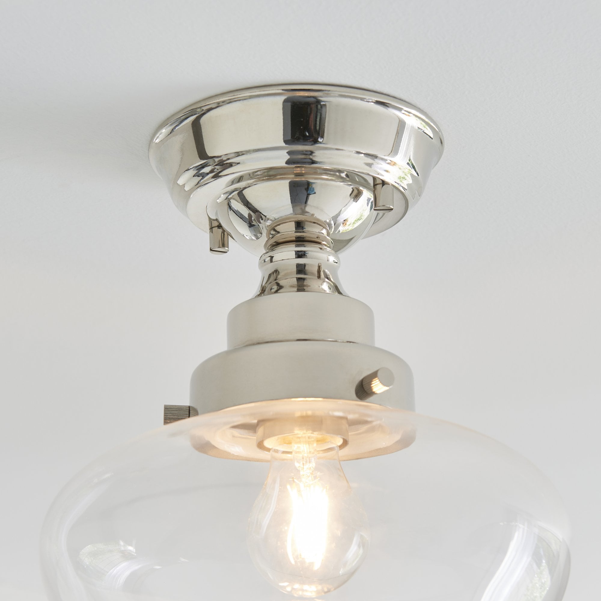 Endon Camberley Semi Flush Ceiling Light - Bright Nickel With Clear Glass