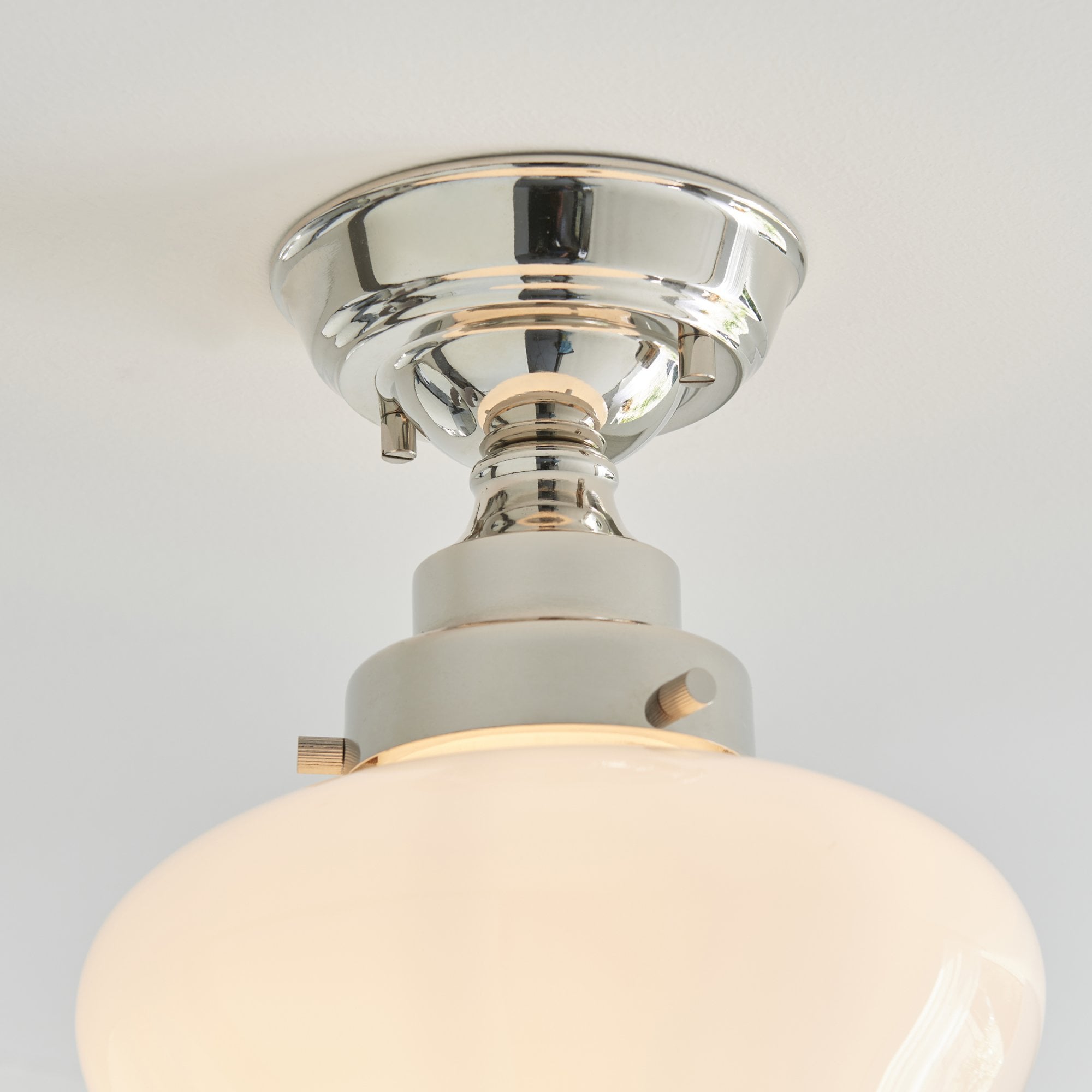 Endon Camberley Semi Flush Ceiling Light - Bright Nickel With Opal Glass