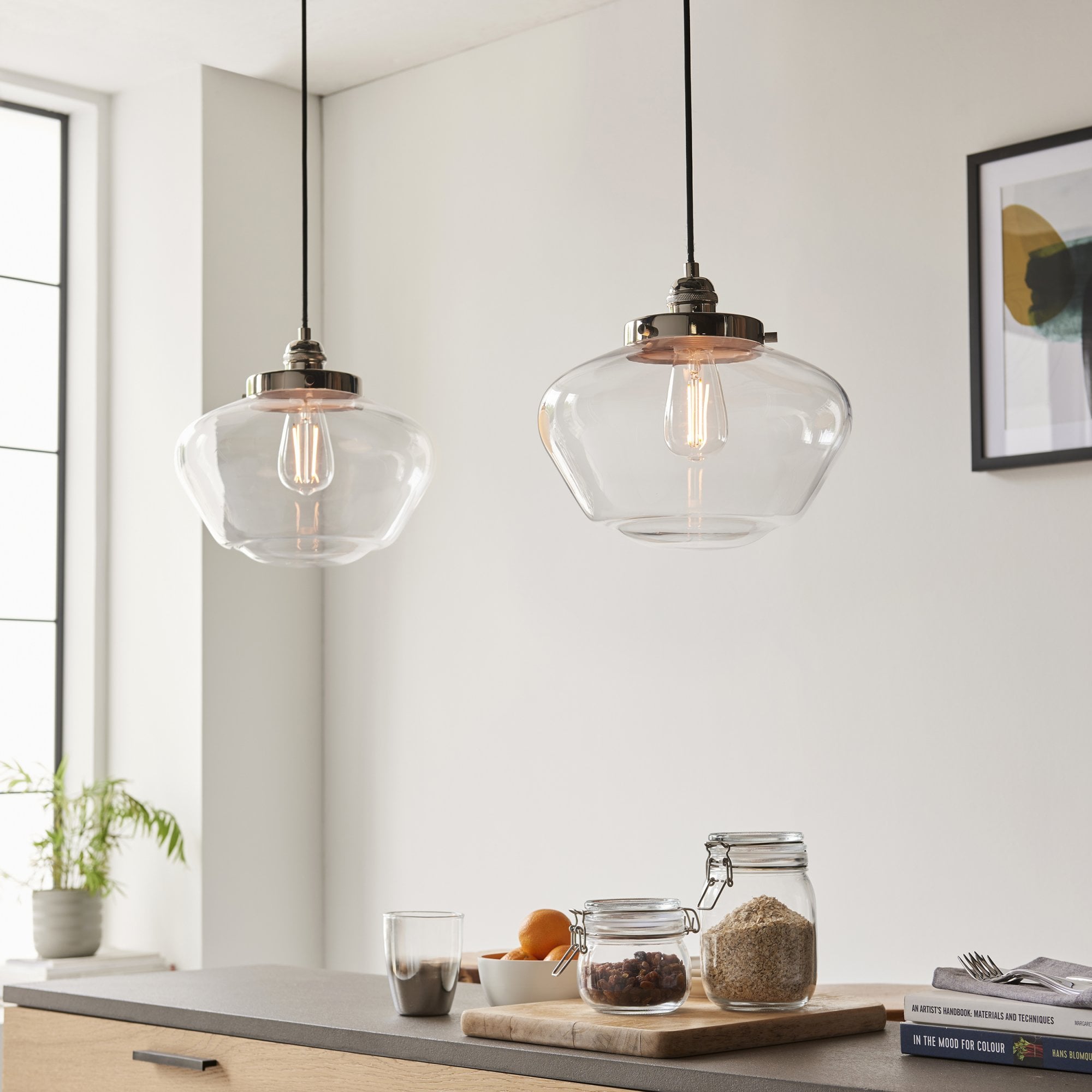 Endon Camberley Pendant Light - Bright Nickel With Clear Glass