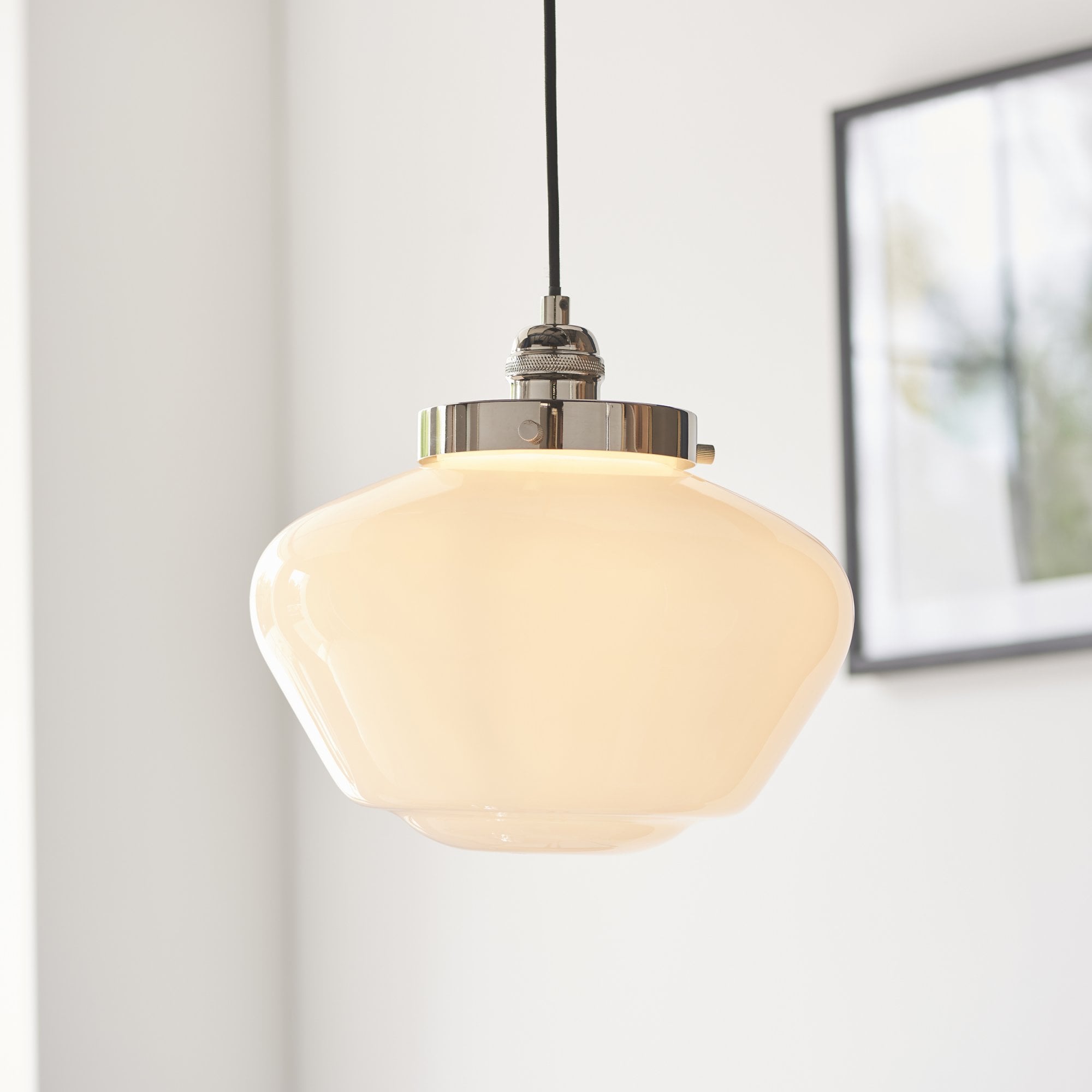 Endon Camberley Pendant Ceiling Light - Bright Nickel With Opal Glass