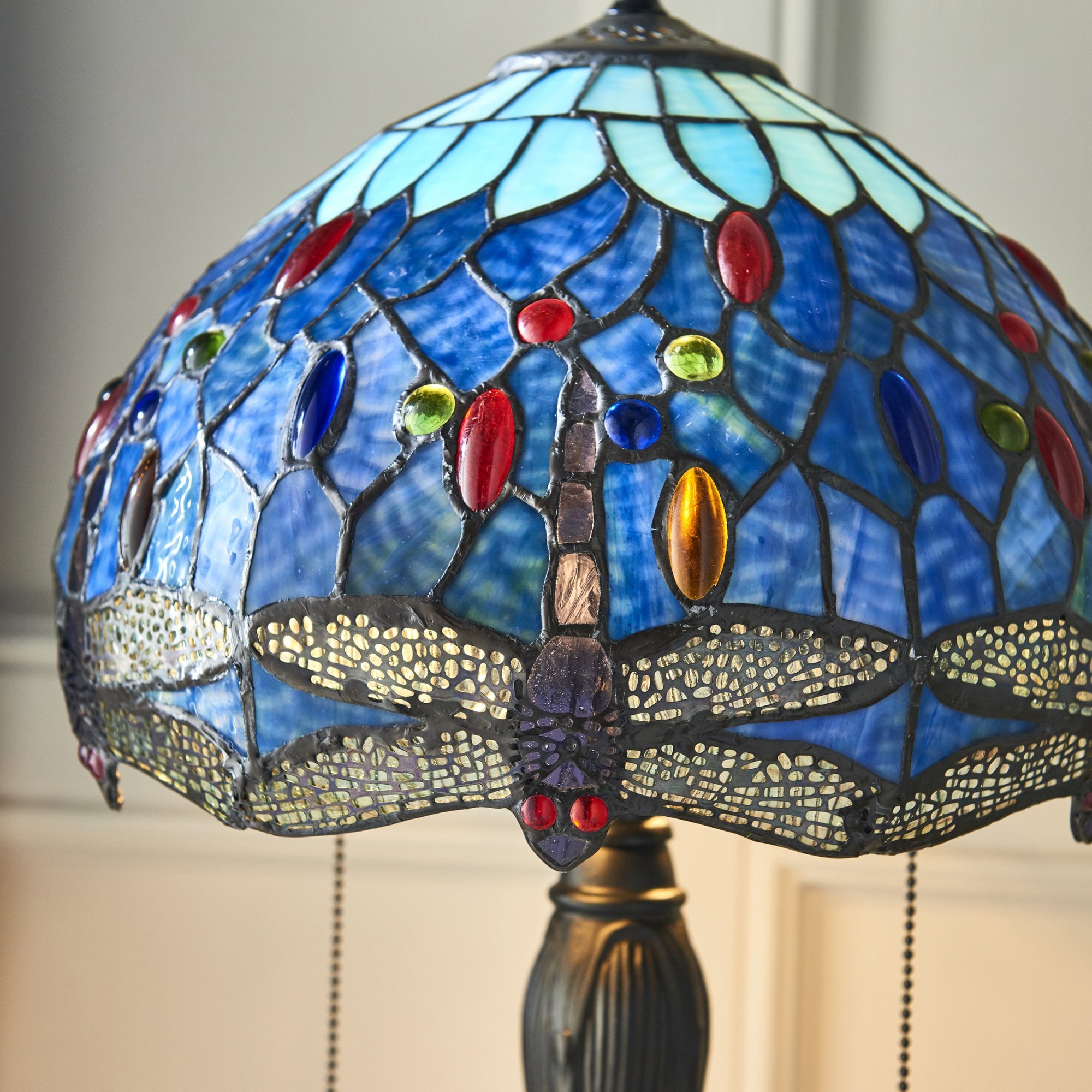 Interiors 1900 Dragonfly Blue Small Table Lamp - Tiffany Glass