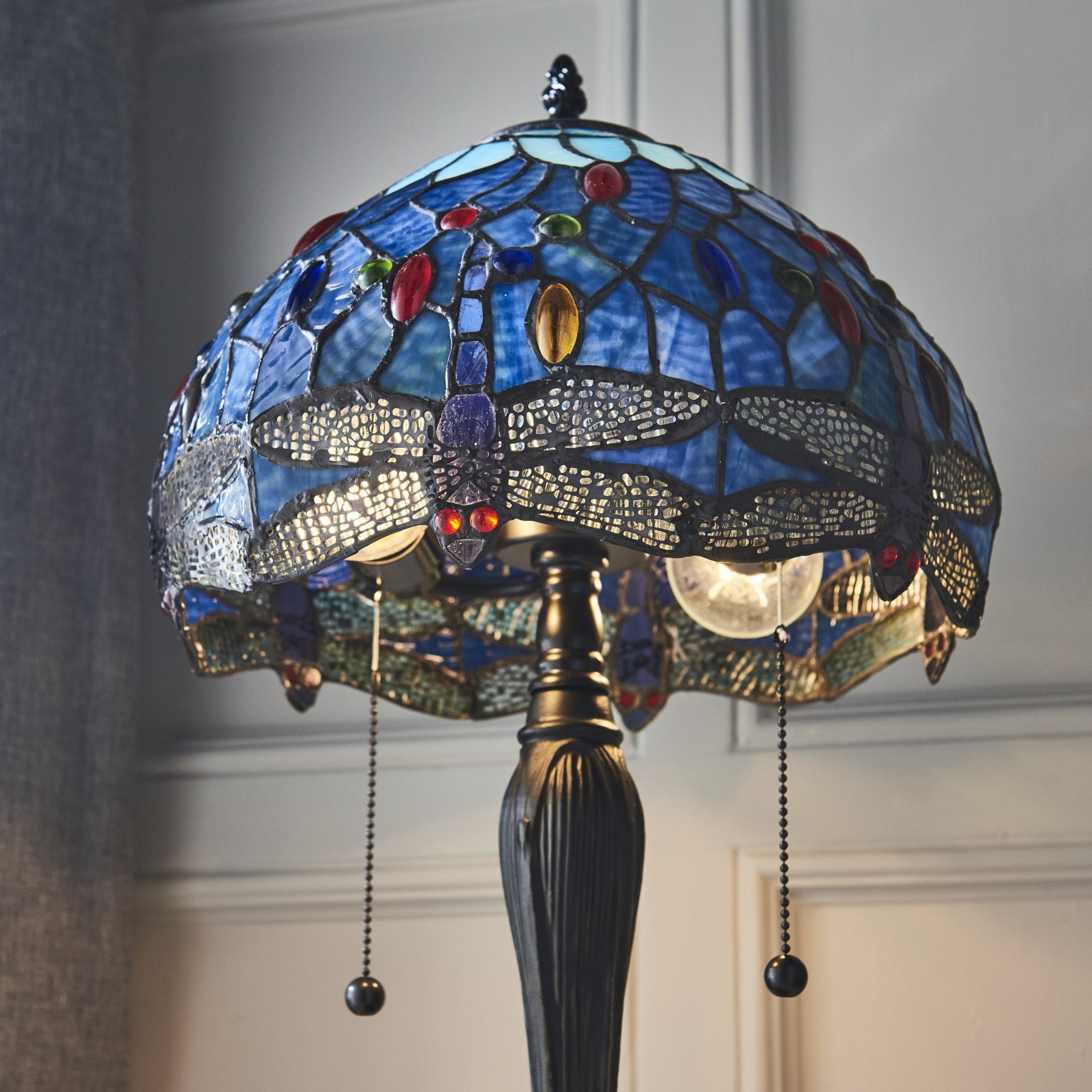Interiors 1900 Dragonfly Blue Small Table Lamp - Tiffany Glass