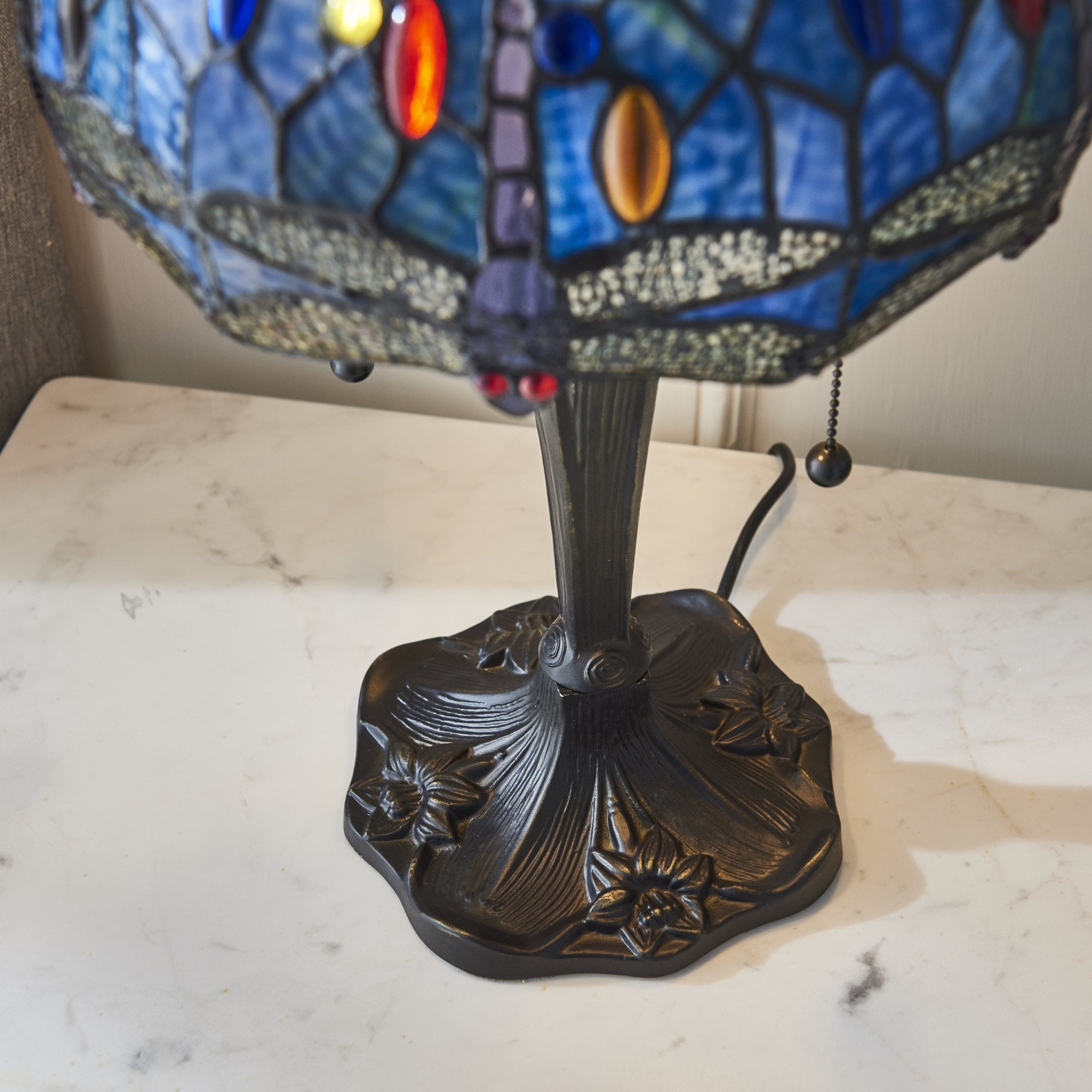 Interiors 1900 Dragonfly Blue Small Table Lamp - Tiffany Glass