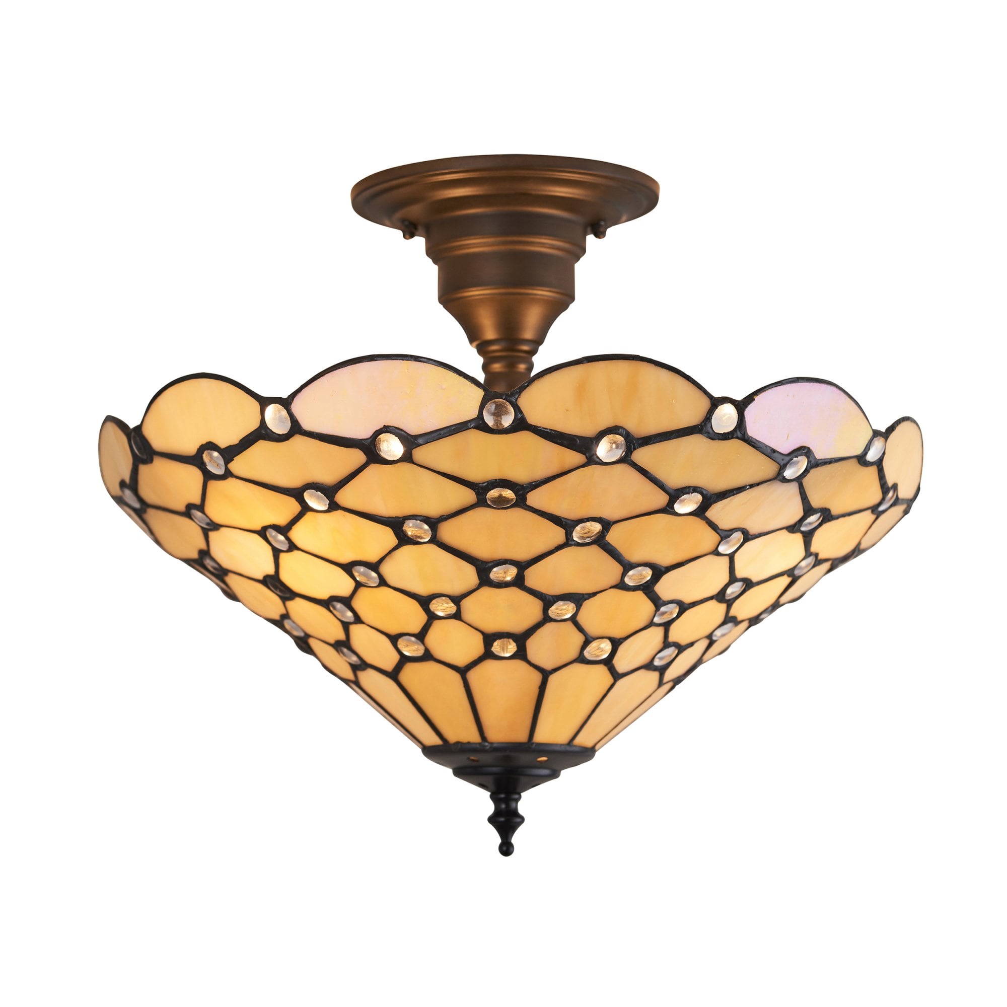 Interiors 1900 Pearl Medium 3 Light Semi-Flush Fitting - Tiffany Glass
