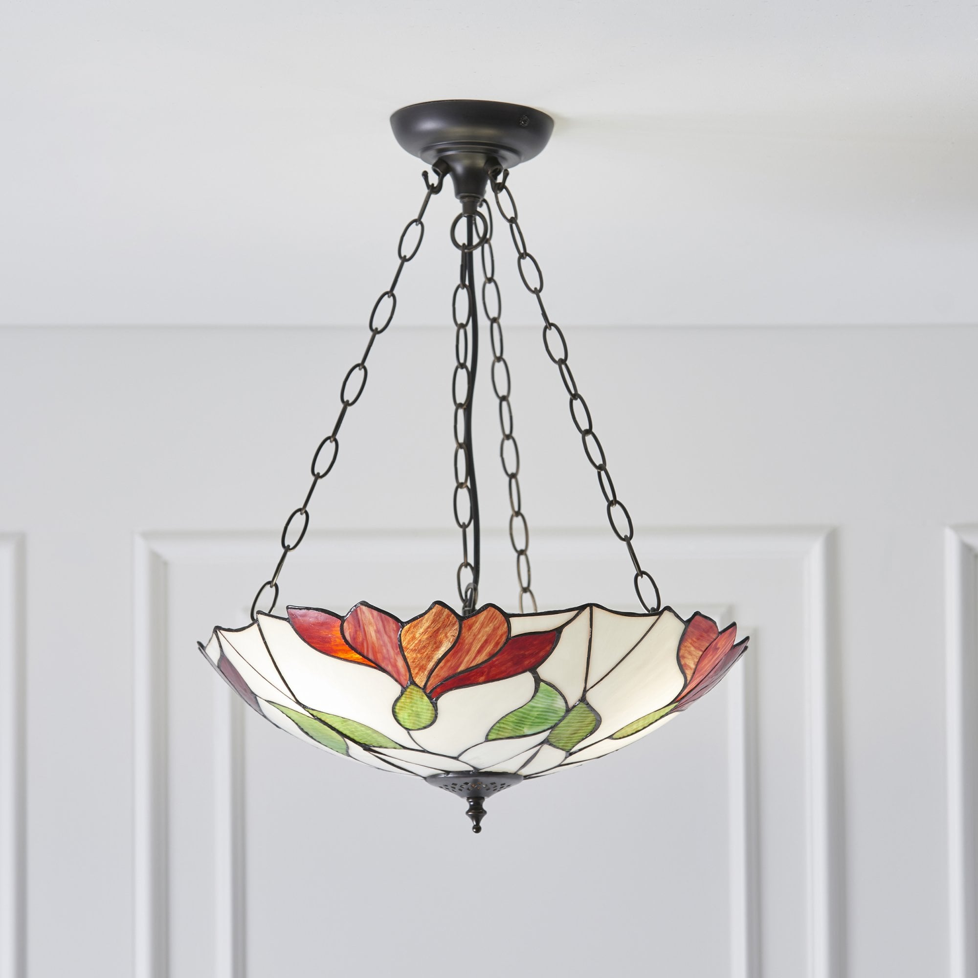 Interiors 1900 Botanica Inverted 3 Light Pendant - Tiffany Glass