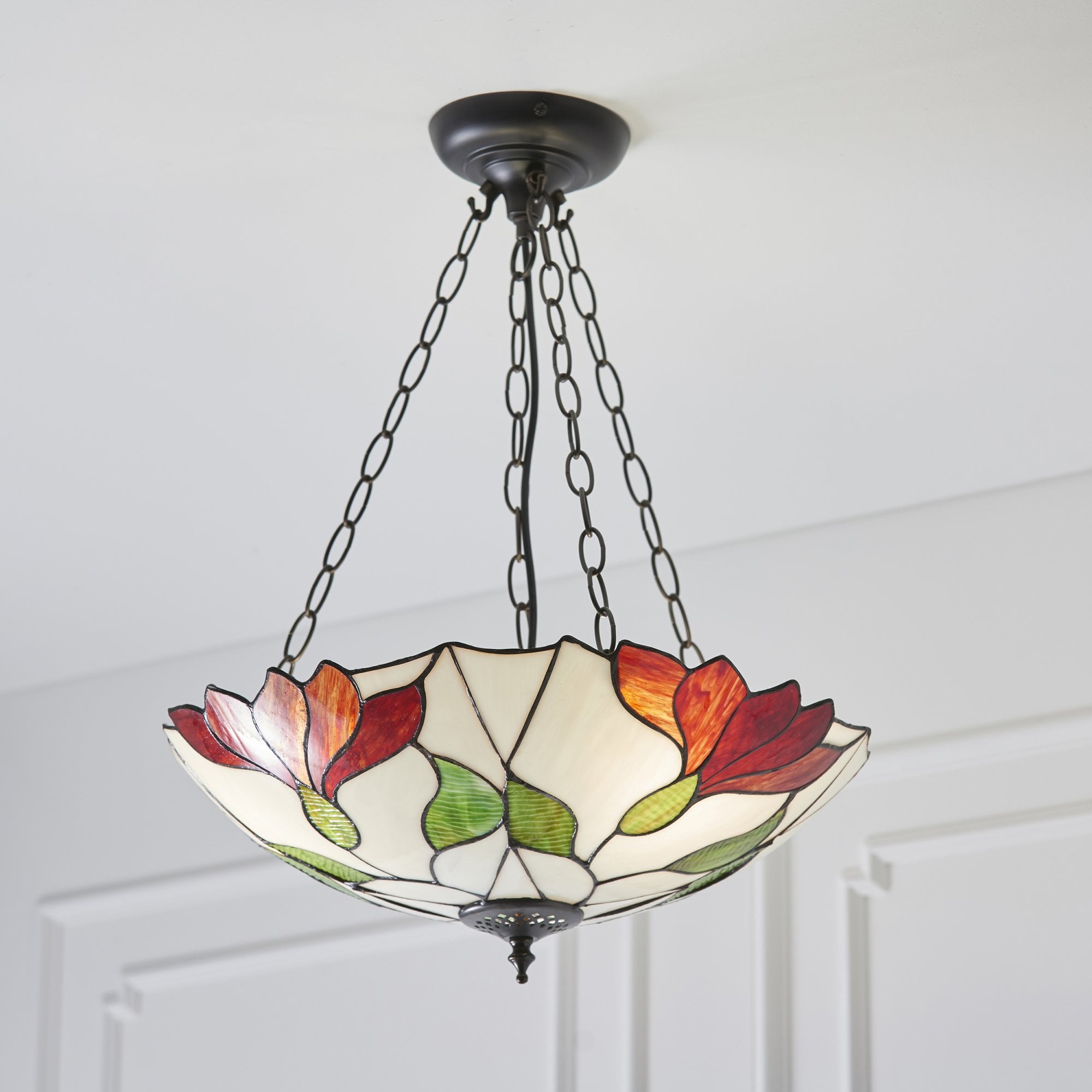 Interiors 1900 Botanica Inverted 3 Light Pendant - Tiffany Glass