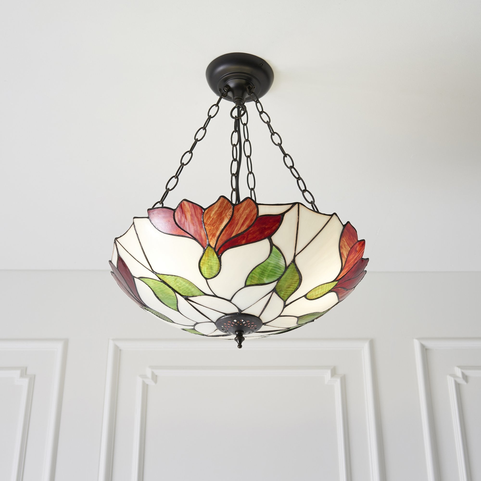 Interiors 1900 Botanica Inverted 3 Light Pendant - Tiffany Glass