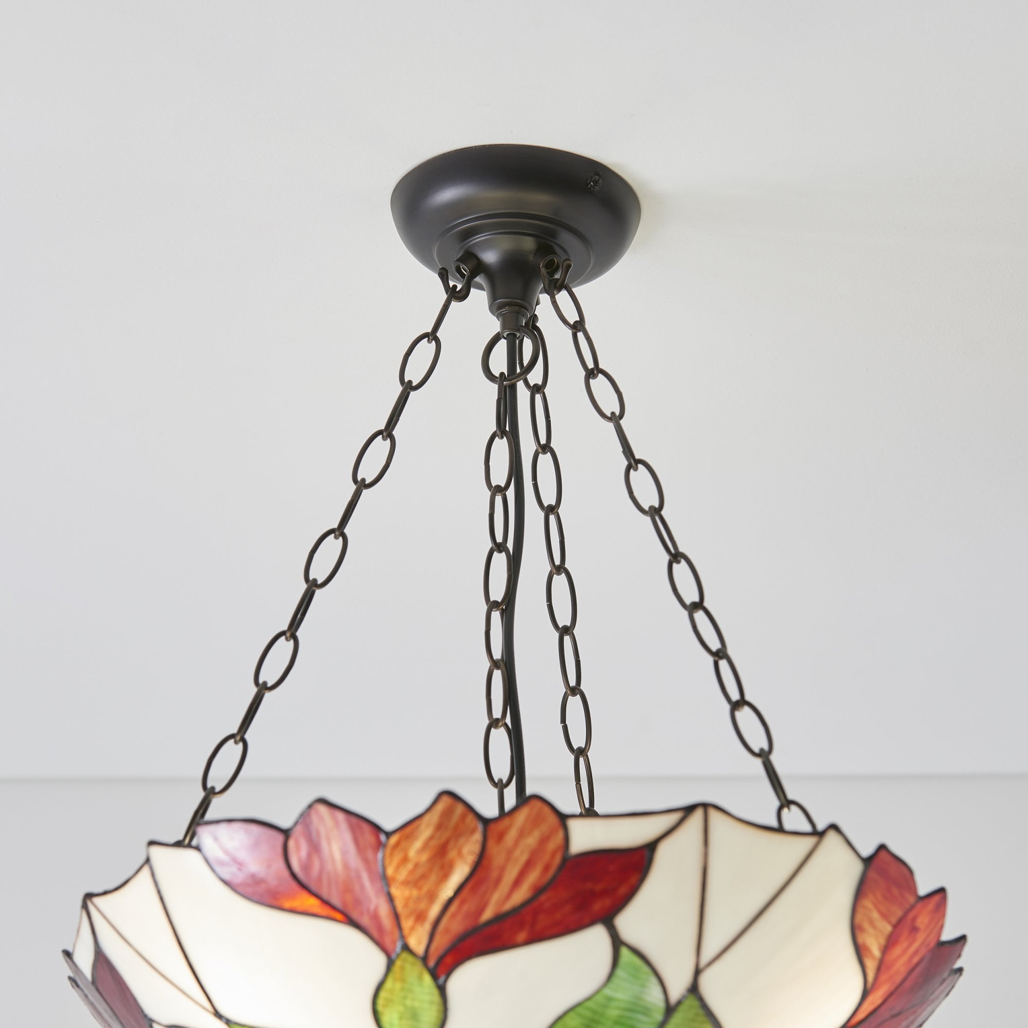 Interiors 1900 Botanica Inverted 3 Light Pendant - Tiffany Glass