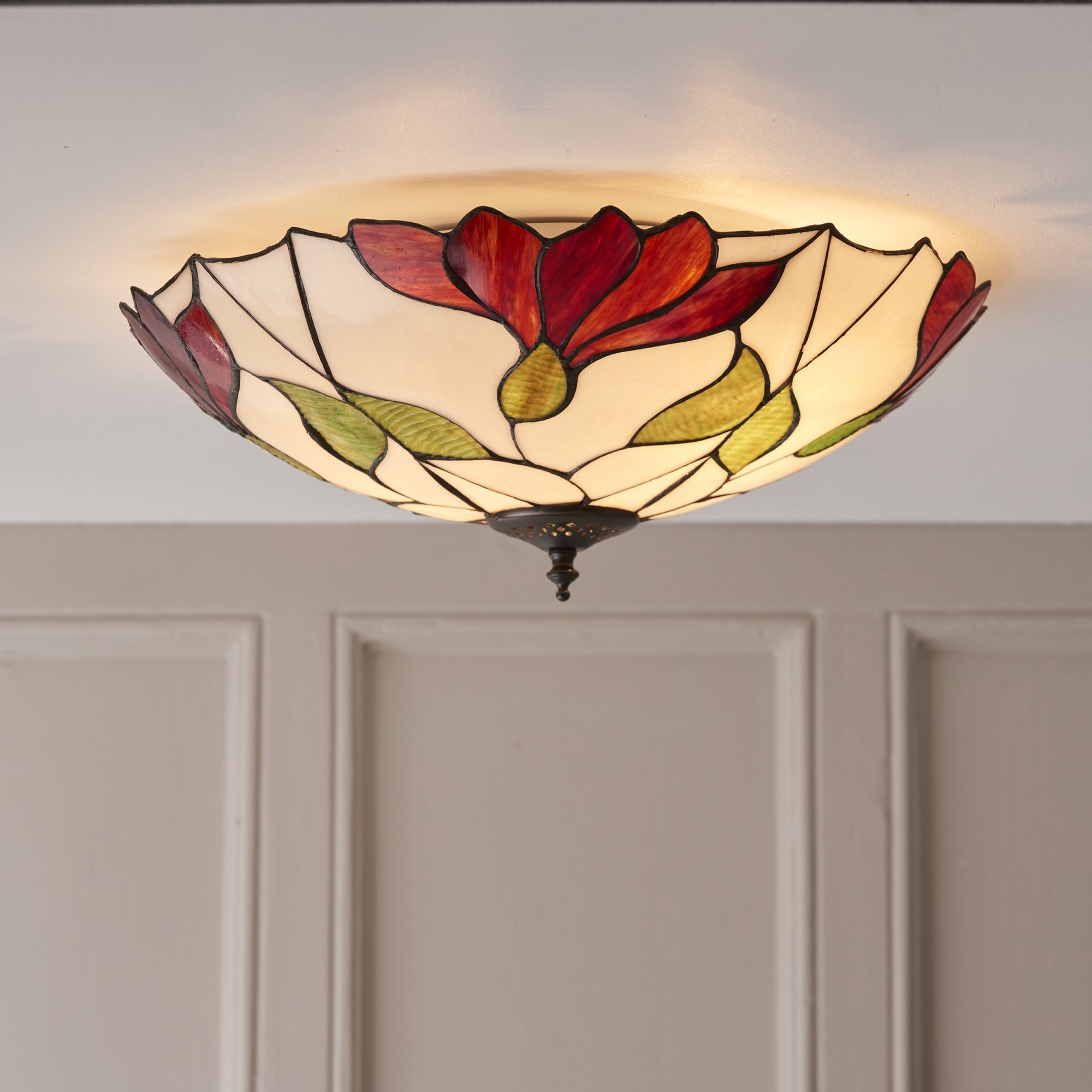 Interiors 1900 Botanica Large 2 Light Flush Fitting - Tiffany Glass