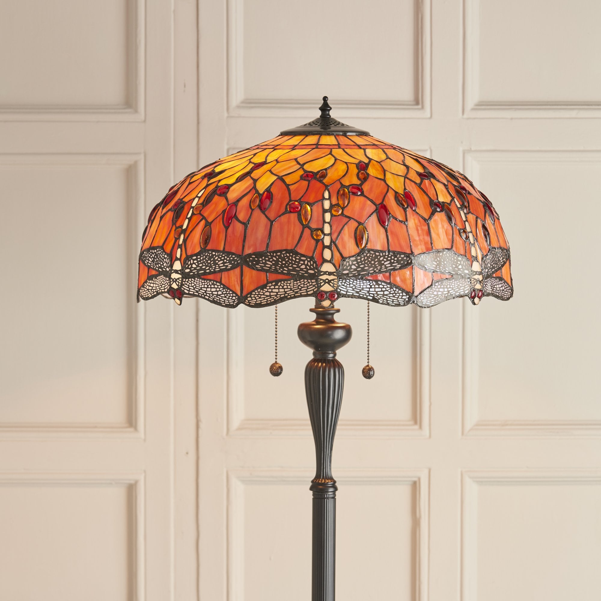 Interiors 1900 Dragonfly Flame Floor Lamp - Tiffany Glass