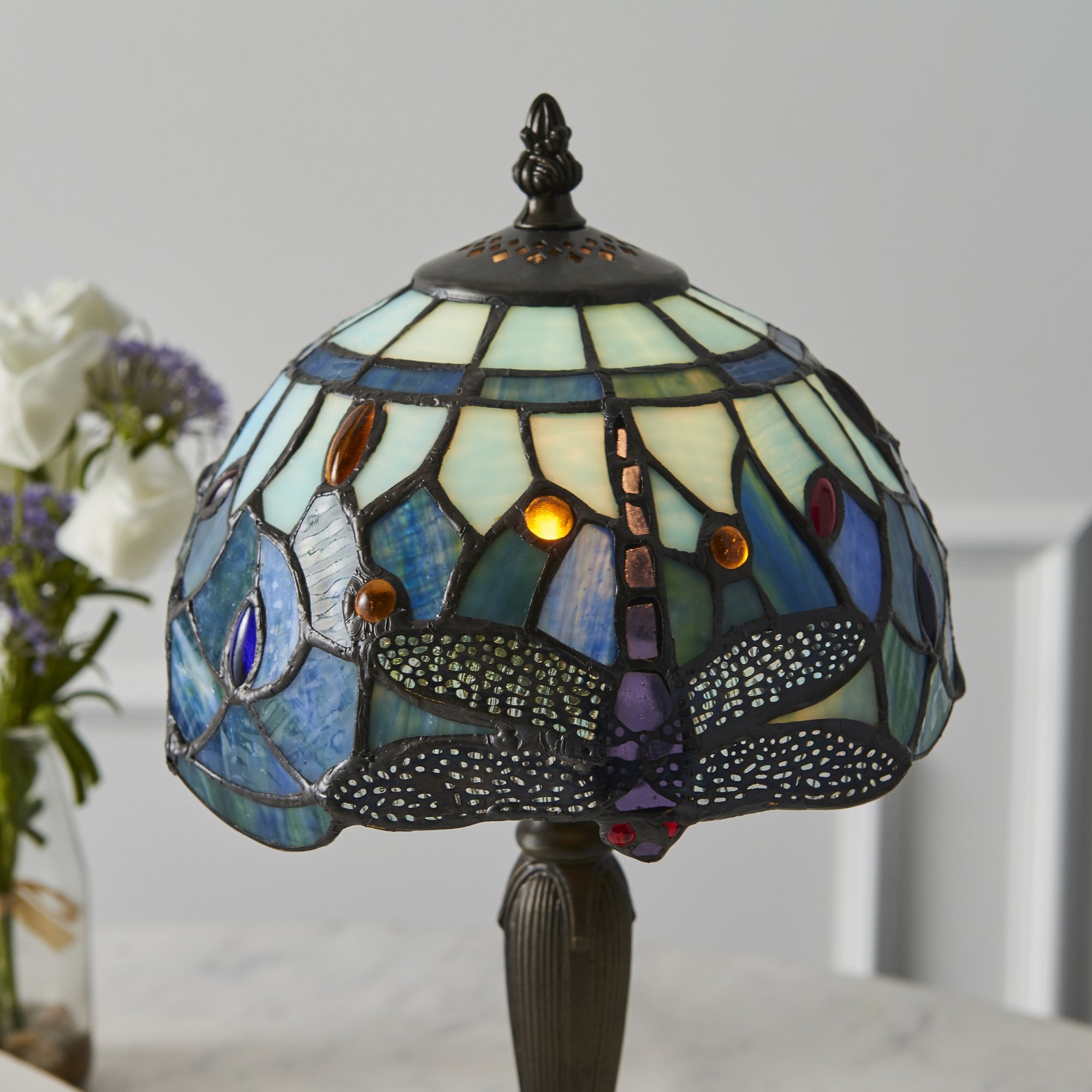 Interiors 1900 Dragonfly Blue Mini Table Lamp - Tiffany Glass