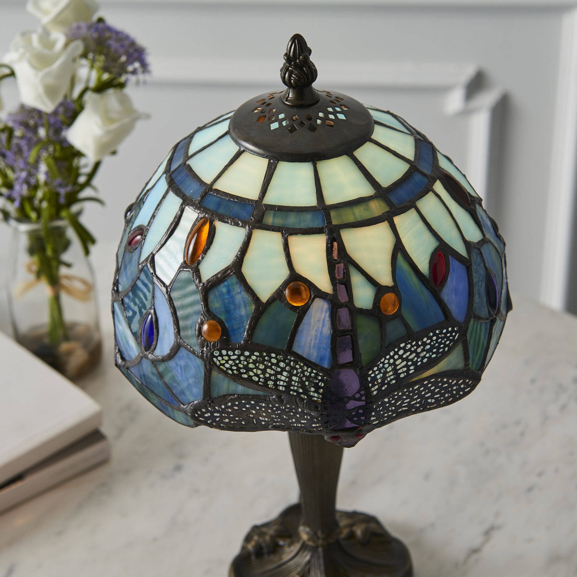 Interiors 1900 Dragonfly Blue Mini Table Lamp - Tiffany Glass