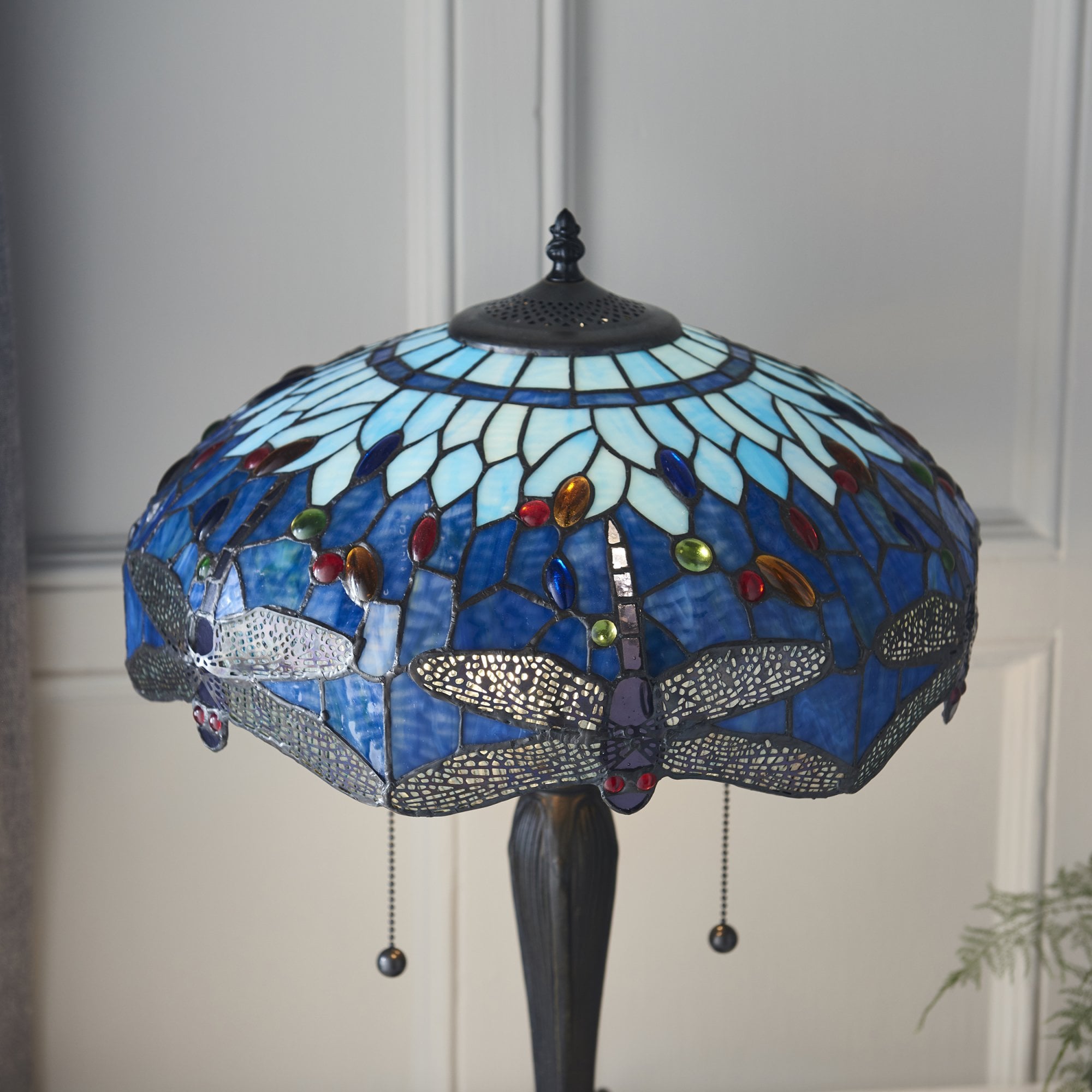 Interiors 1900 Dragonfly Blue Medium Table Lamp - Tiffany Glass