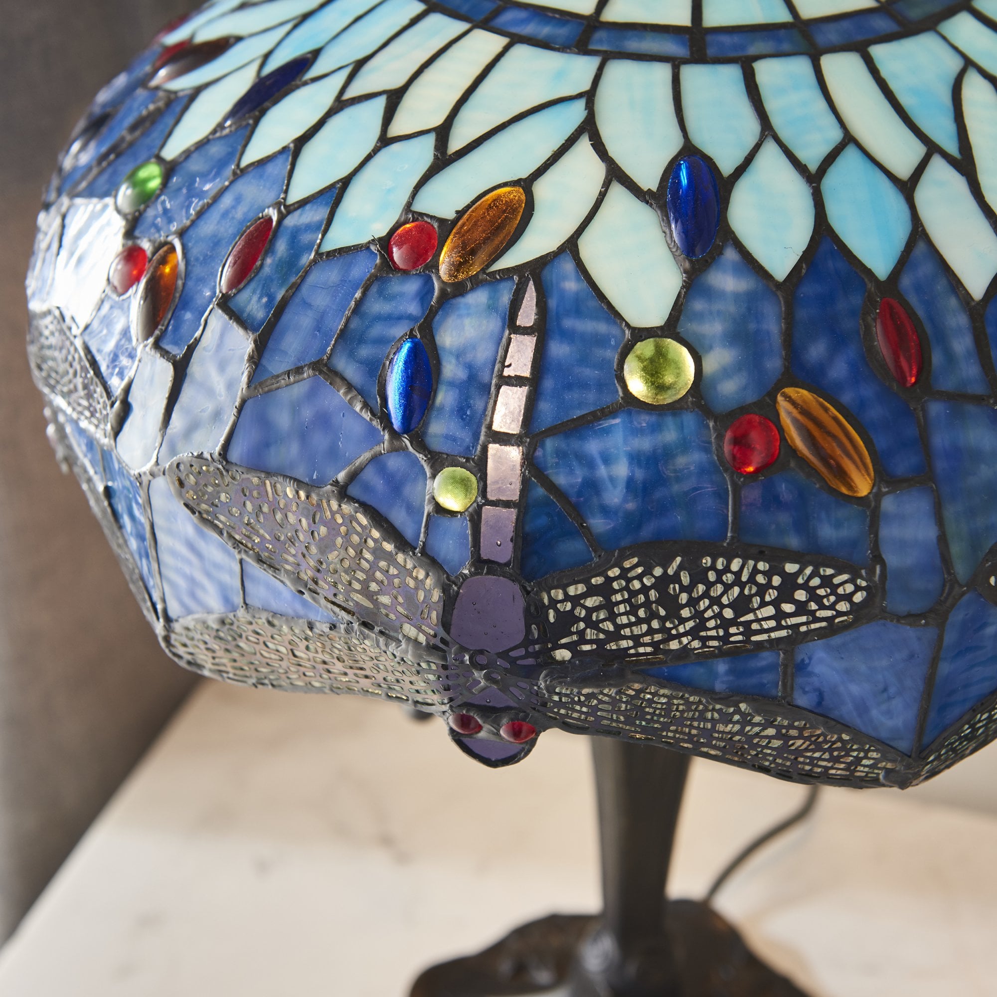 Interiors 1900 Dragonfly Blue Medium Table Lamp - Tiffany Glass