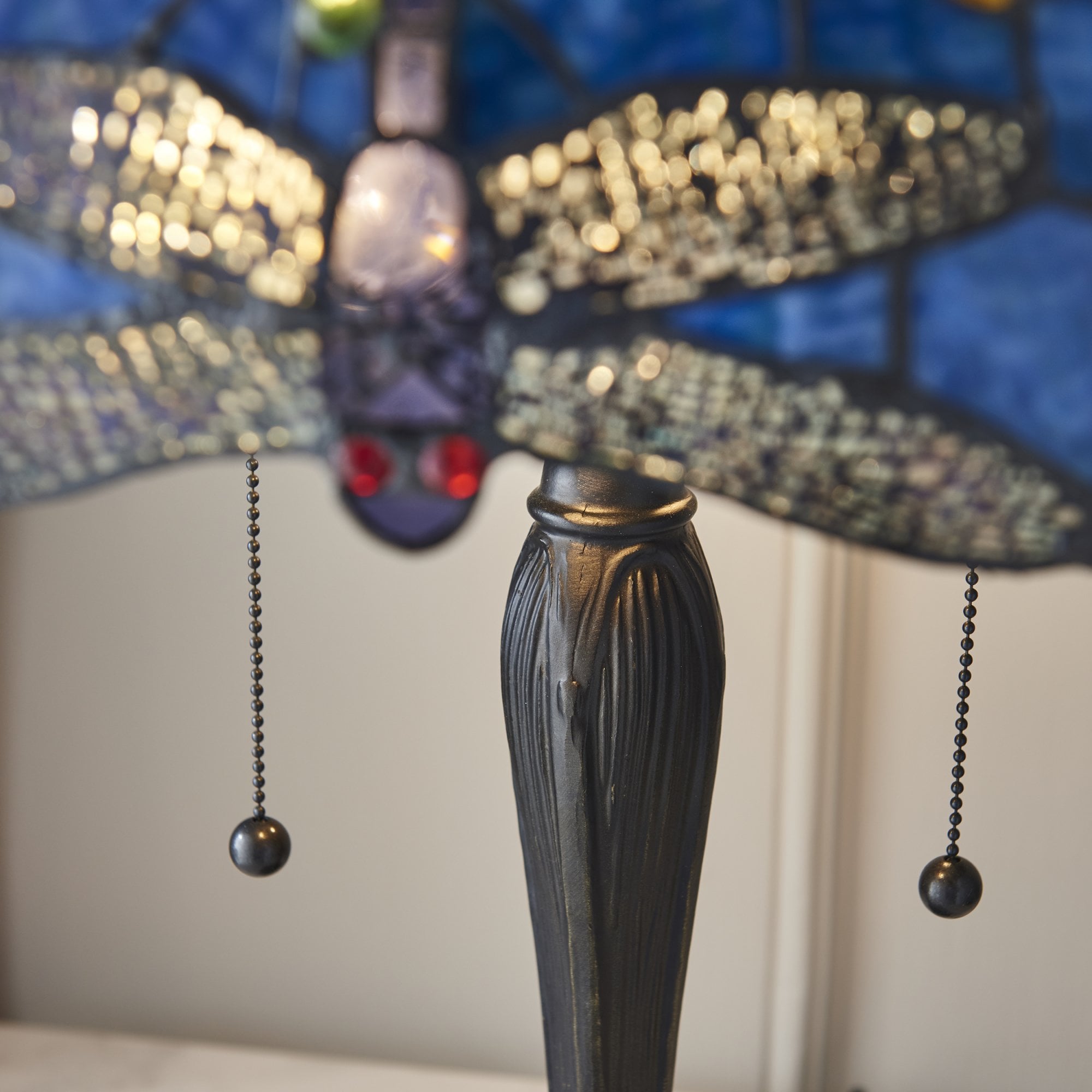 Interiors 1900 Dragonfly Blue Medium Table Lamp - Tiffany Glass