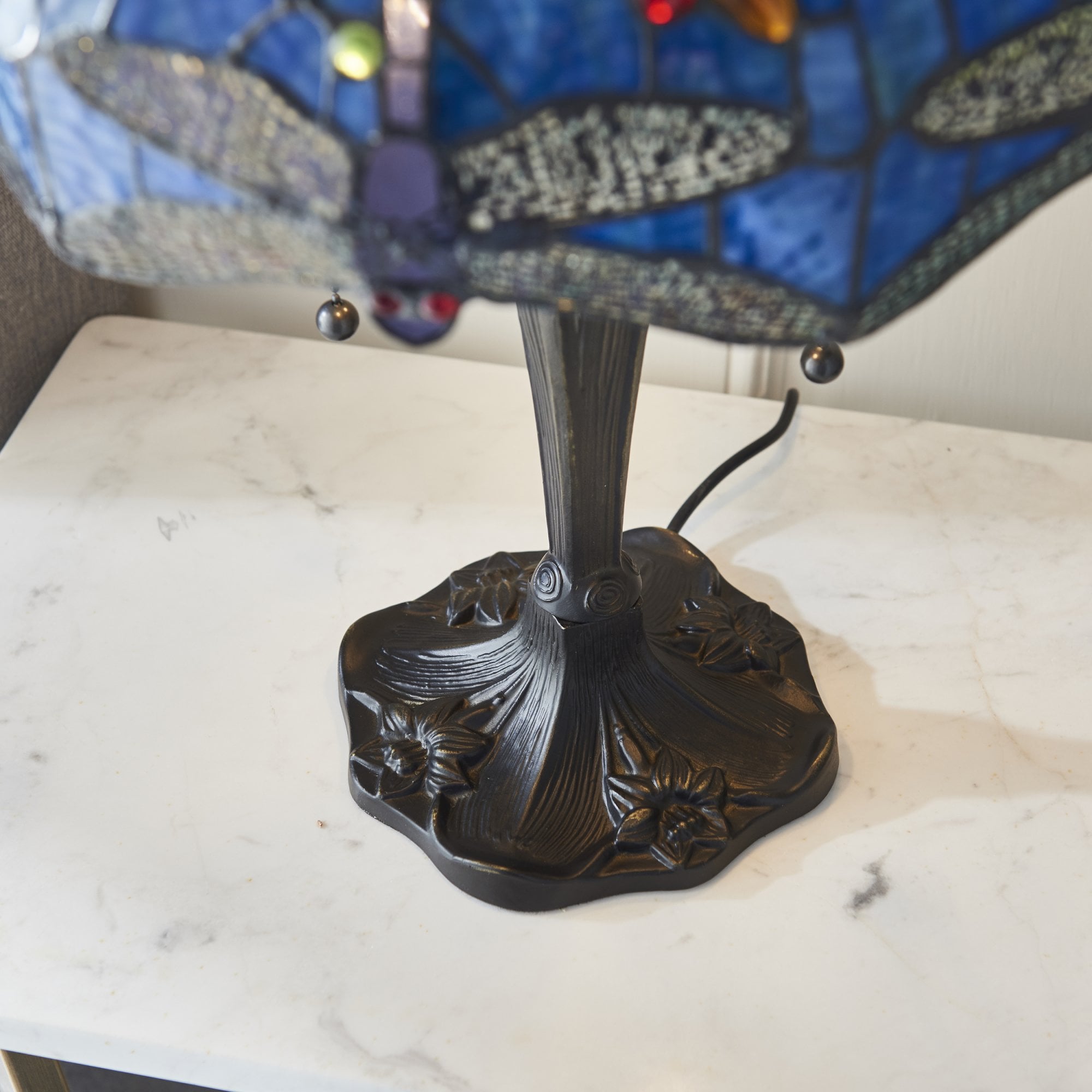 Interiors 1900 Dragonfly Blue Medium Table Lamp - Tiffany Glass