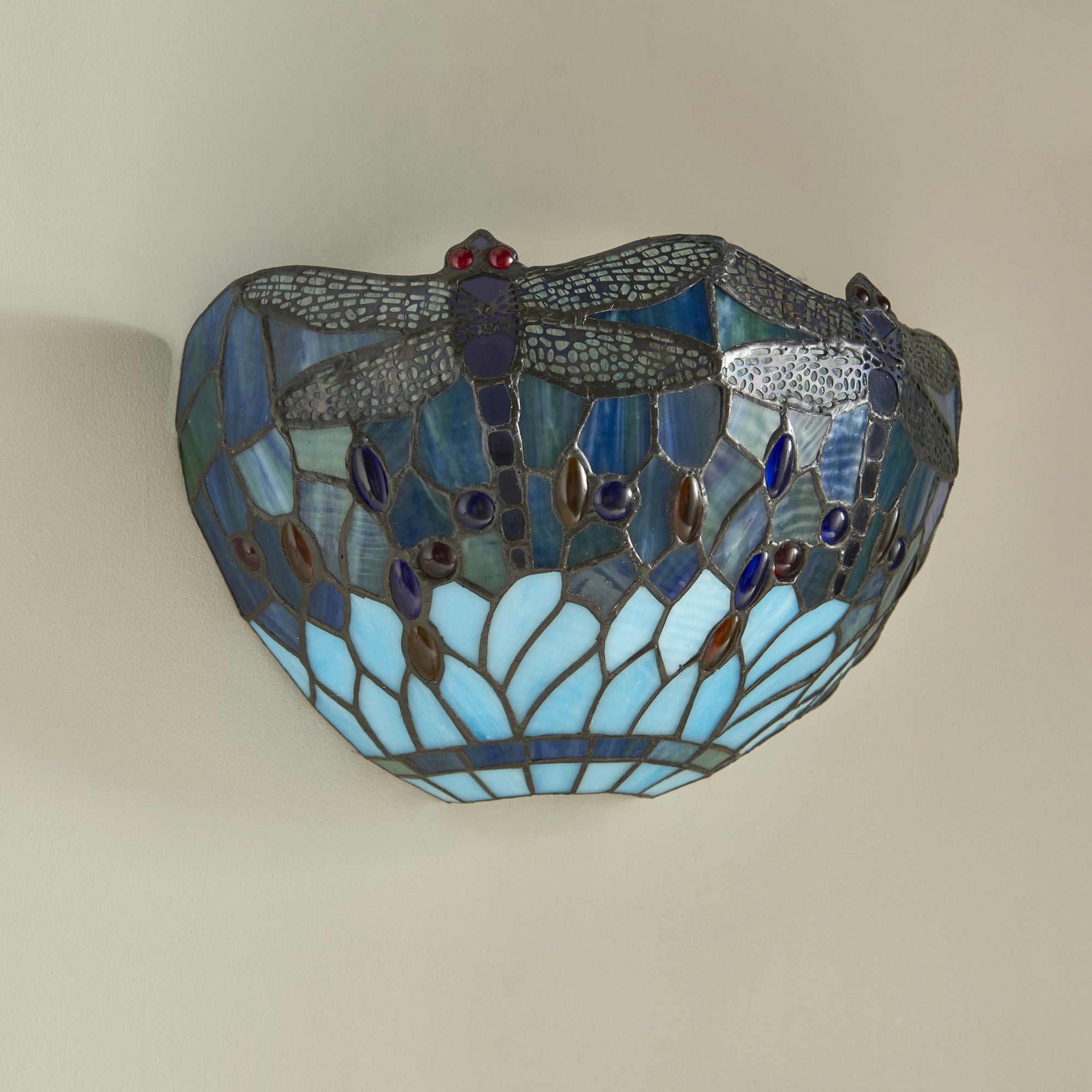 Interiors 1900 Dragonfly Blue Single Wall Fitting - Tiffany Glass