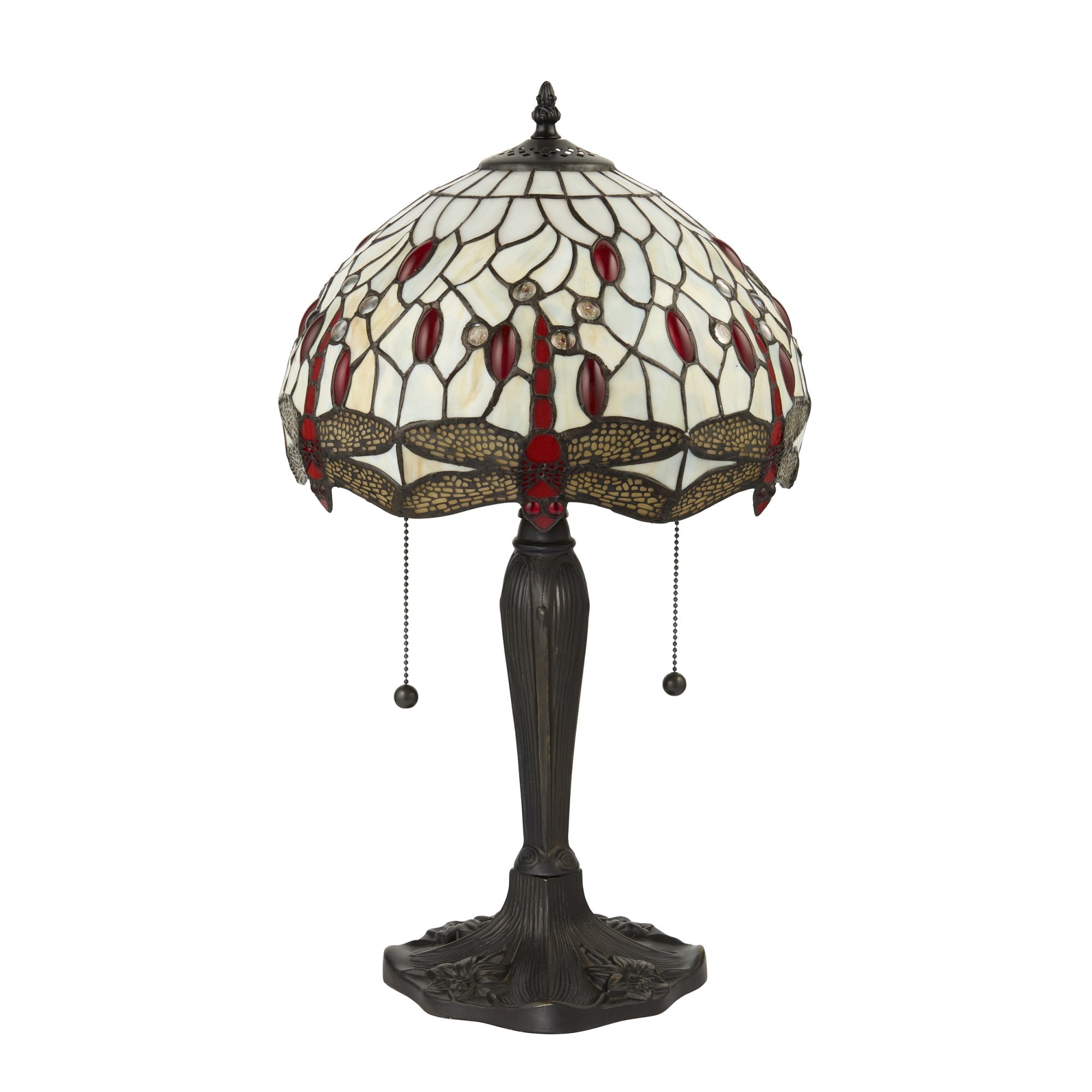 Interiors 1900 Dragonfly Beige Small Table Lamp - Tiffany Glass