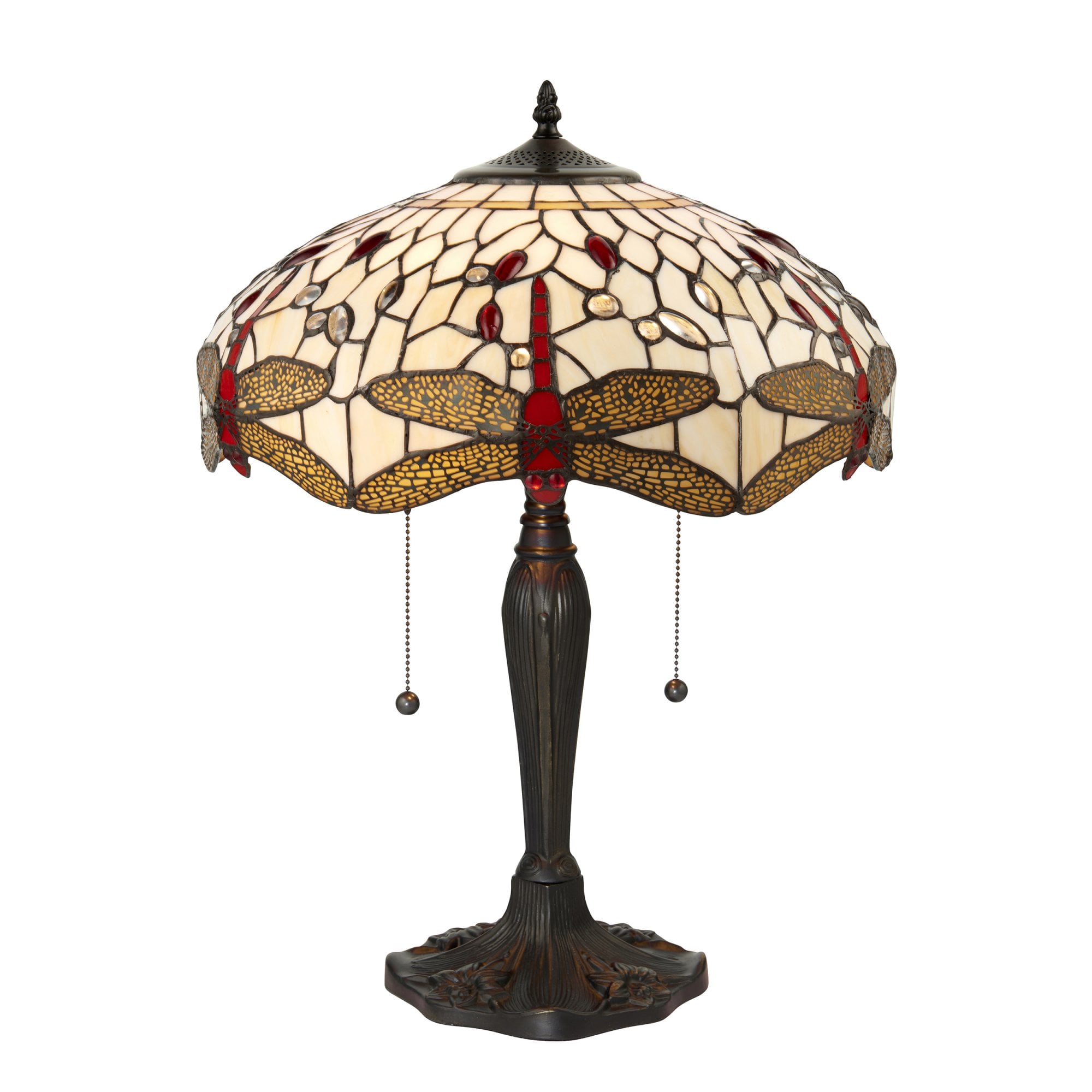 Interiors 1900 Dragonfly Beige Medium Table Lamp - Tiffany Glass