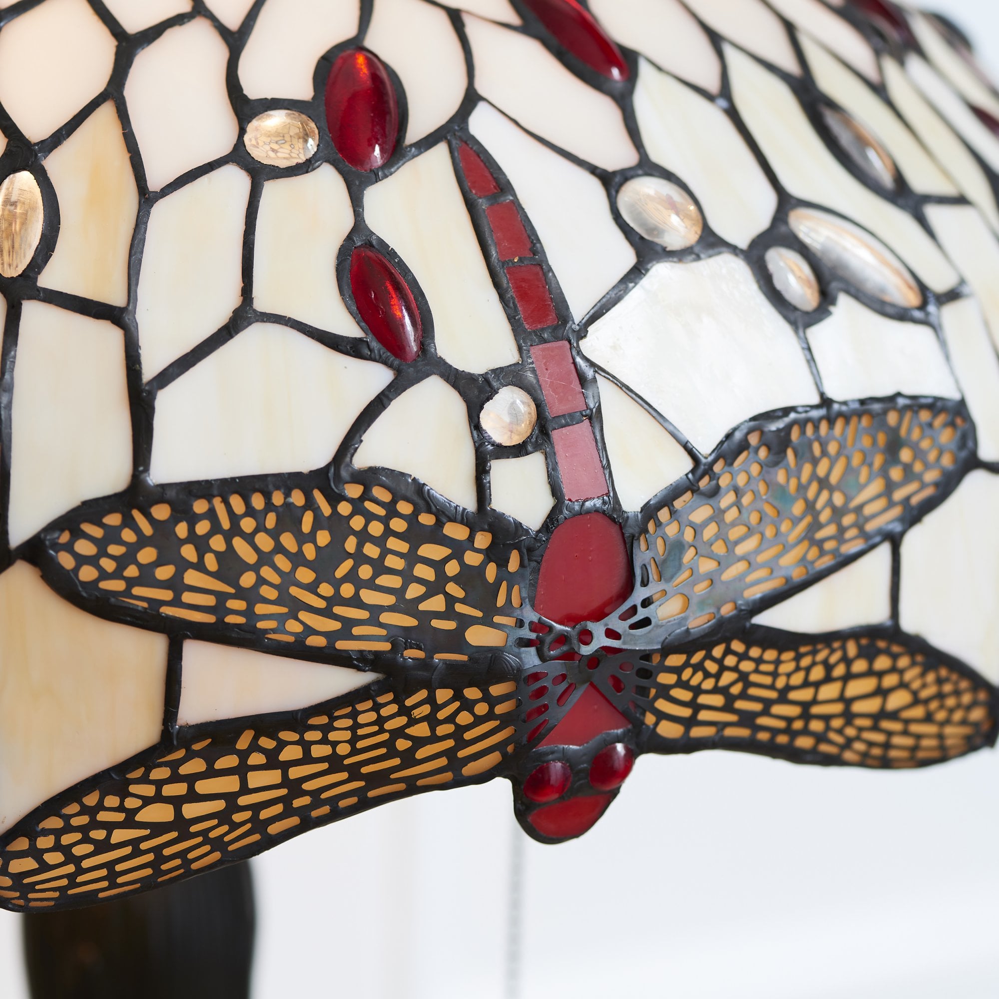 Interiors 1900 Dragonfly Beige Medium Table Lamp - Tiffany Glass