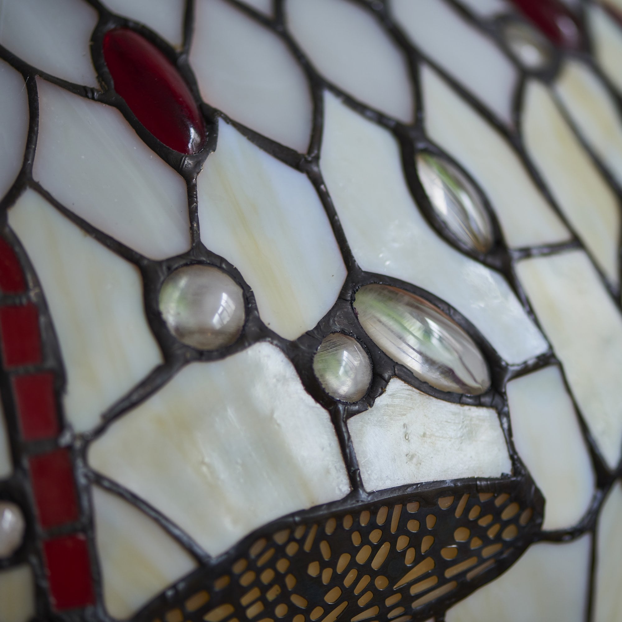 Interiors 1900 Dragonfly Beige Medium Table Lamp - Tiffany Glass