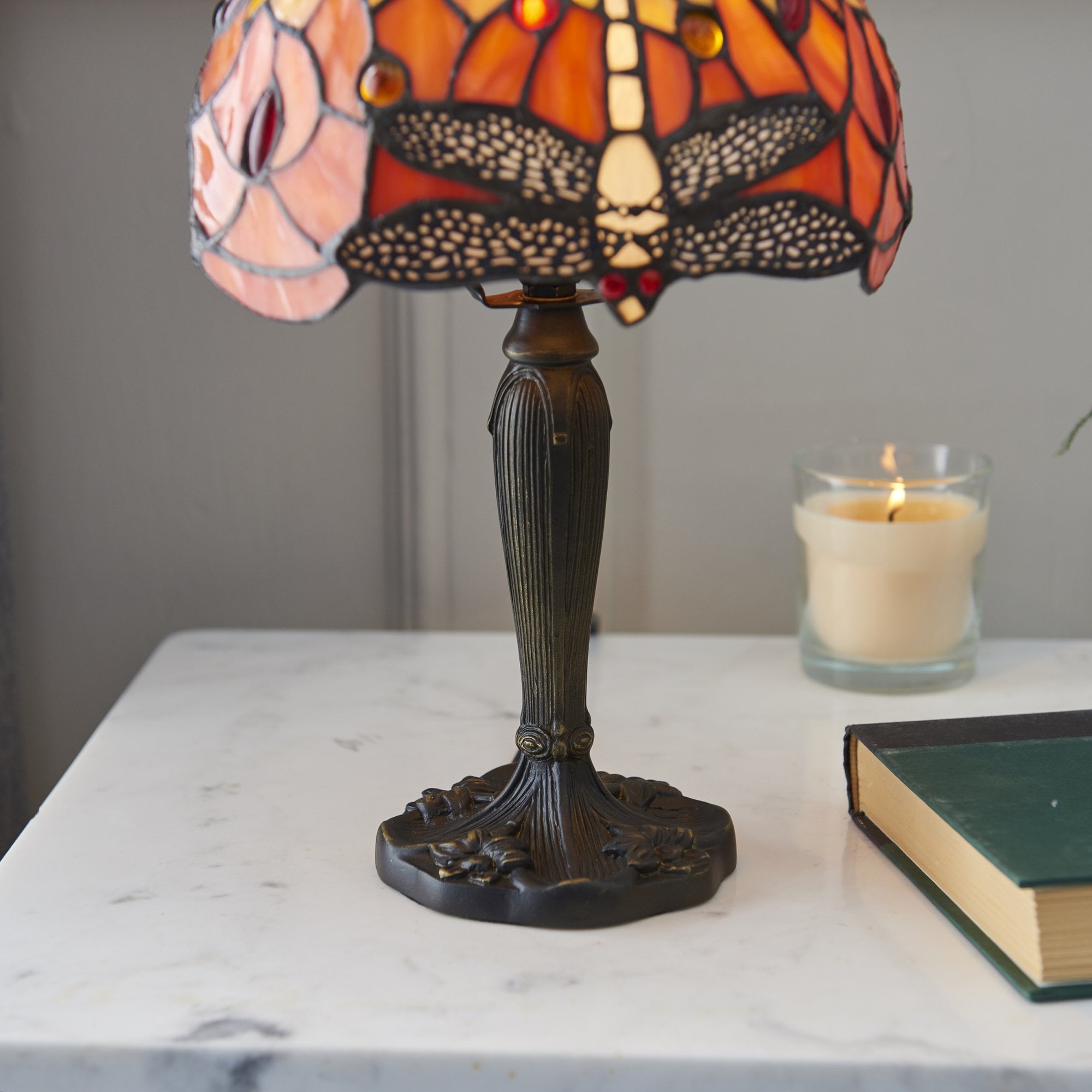Interiors 1900 Dragonfly Flame Mini Table Lamp - Tiffany Glass
