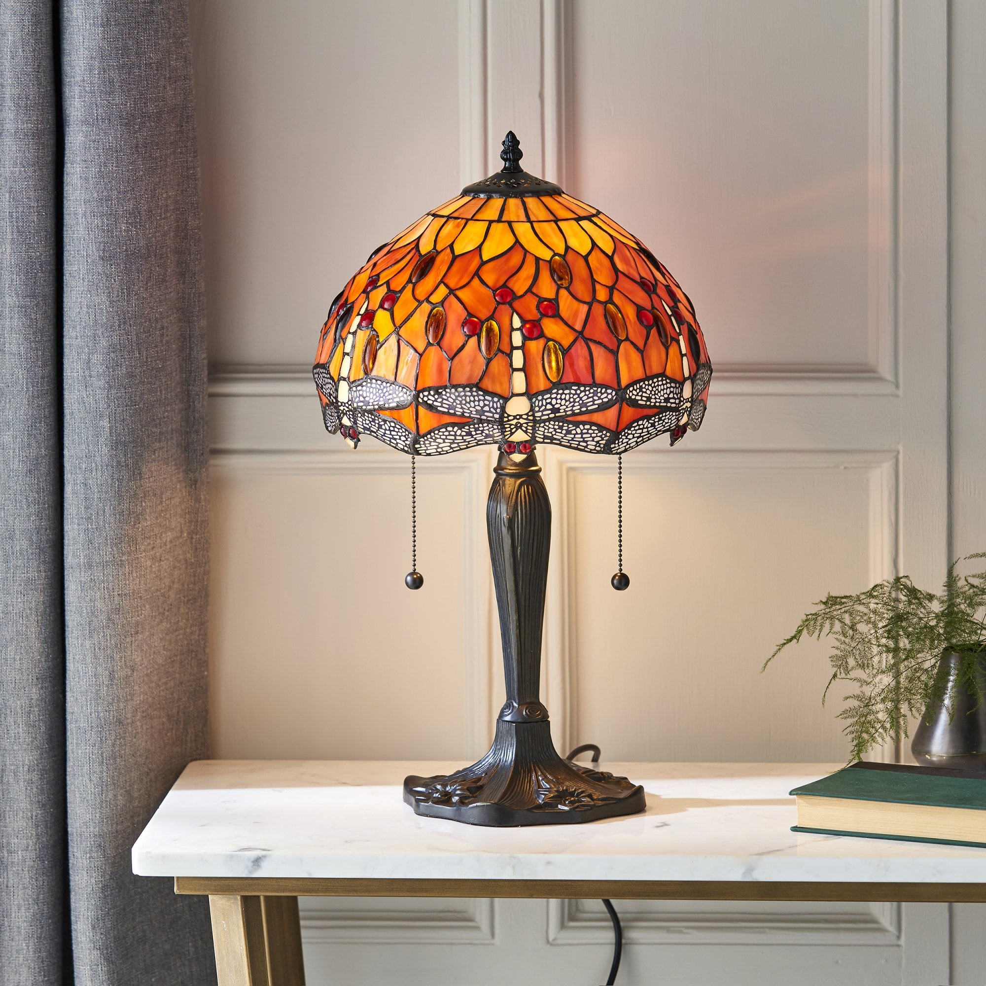 Interiors 1900 Dragonfly Flame Small Table Lamp - Tiffany Glass