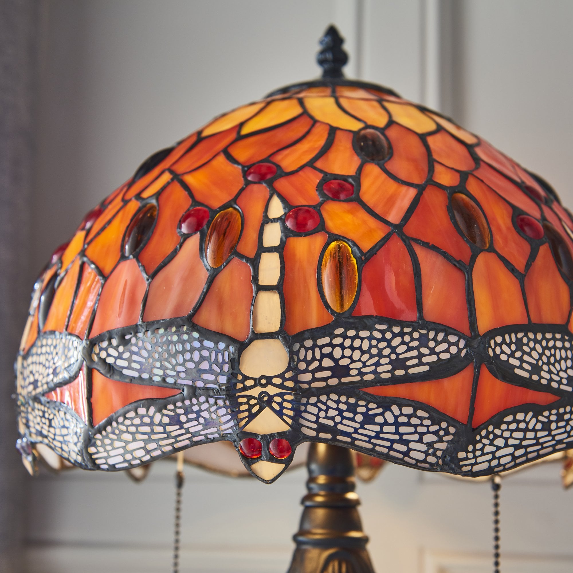 Interiors 1900 Dragonfly Flame Small Table Lamp - Tiffany Glass