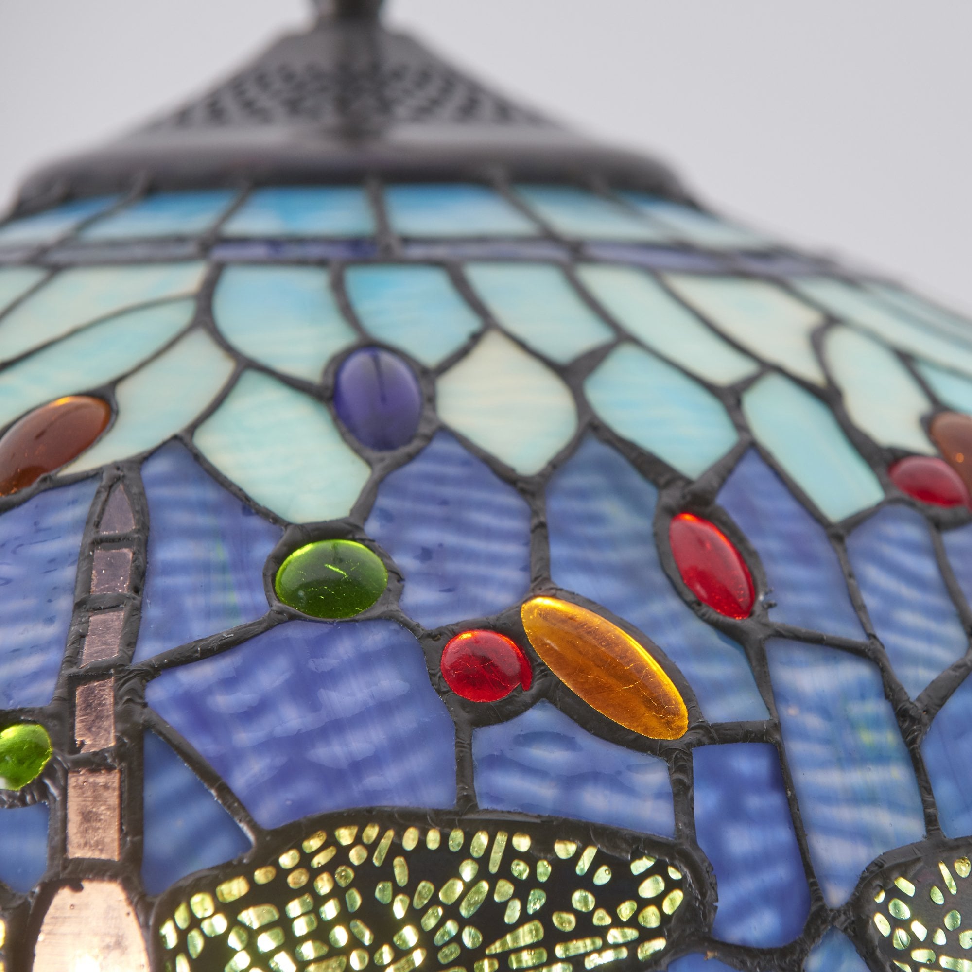 Interiors 1900 Dragonfly Blue Medium 3 Light Pendant - Tiffany Glass