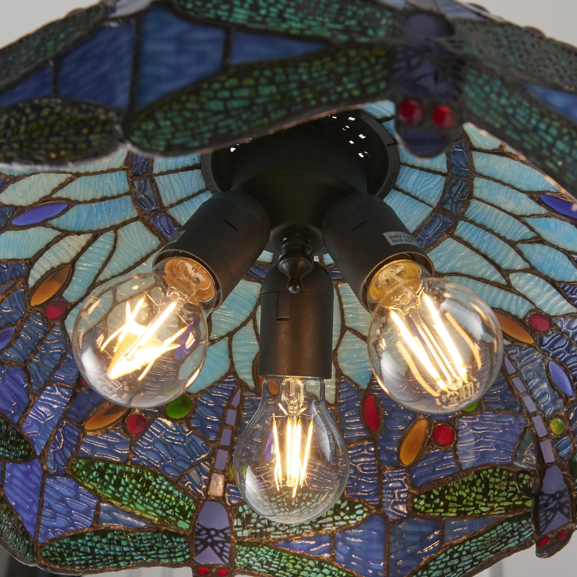 Interiors 1900 Dragonfly Blue Medium 3 Light Pendant - Tiffany Glass