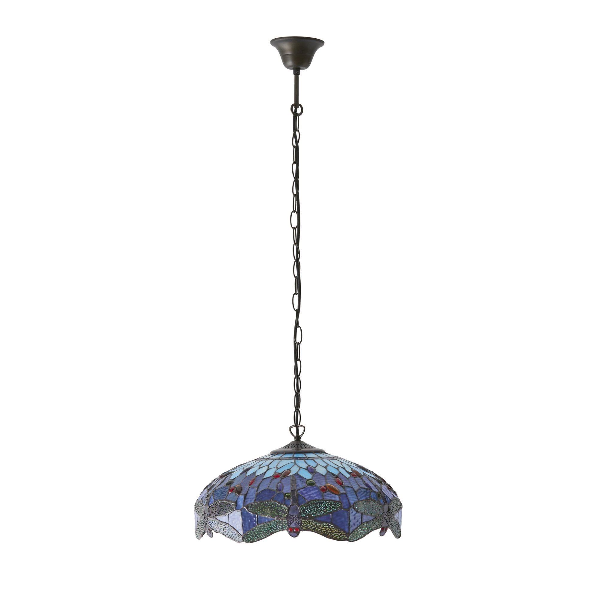 Interiors 1900 Dragonfly Blue Medium 3 Light Pendant - Tiffany Glass