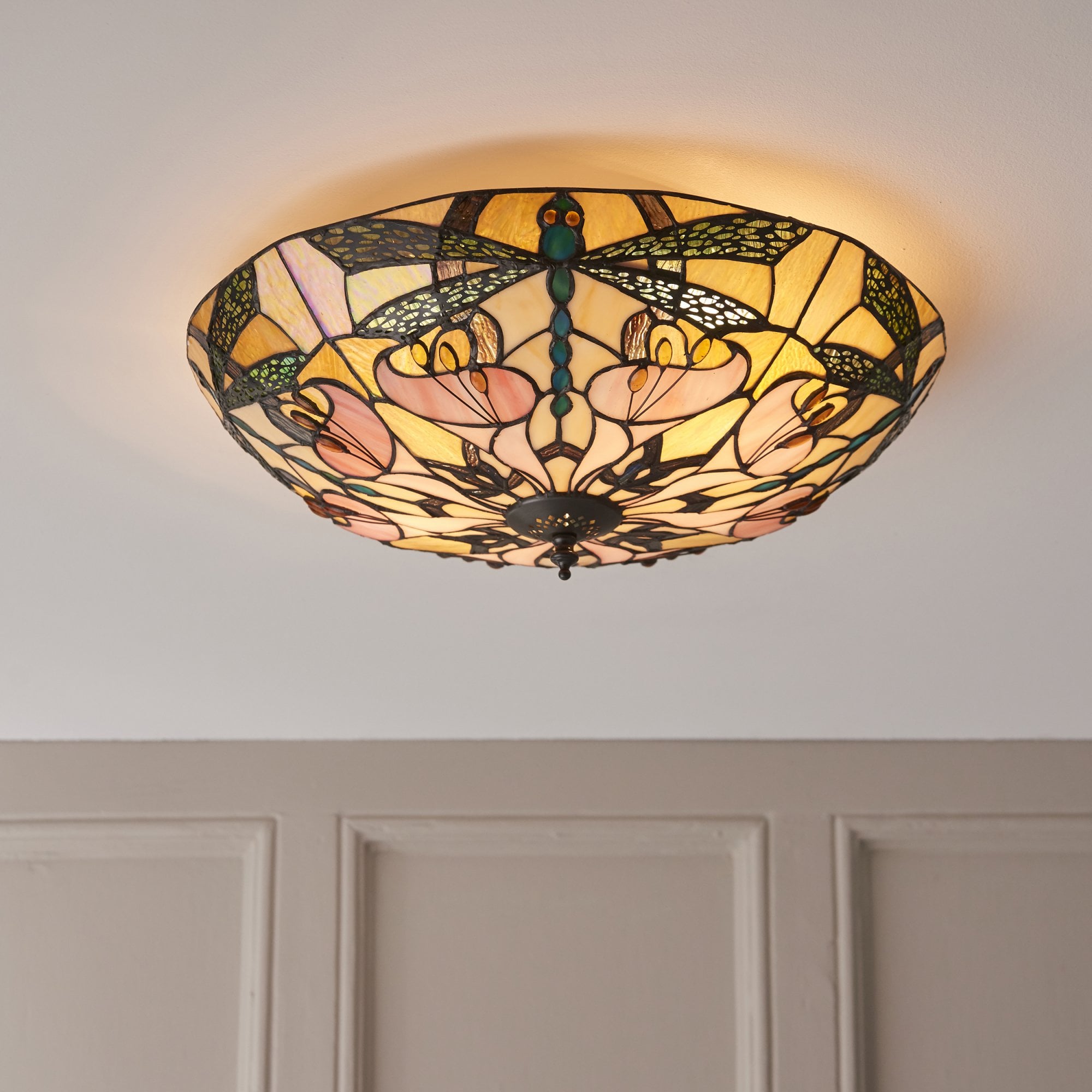 Interiors 1900 Ashton Large 2 Light Flush Fitting - Tiffany Glass