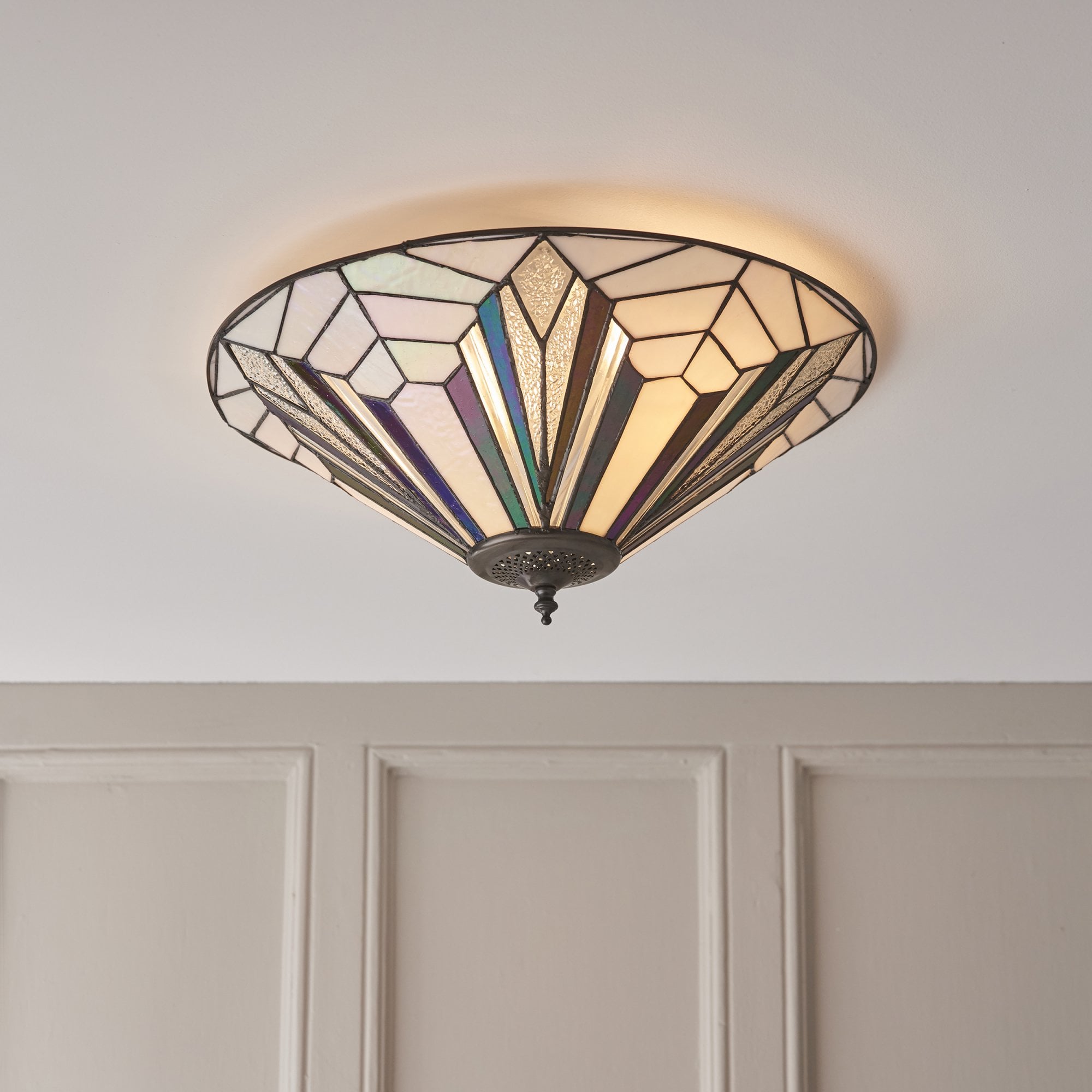 Interiors 1900 Astoria Large 2 Light Flush Fitting - Tiffany Glass