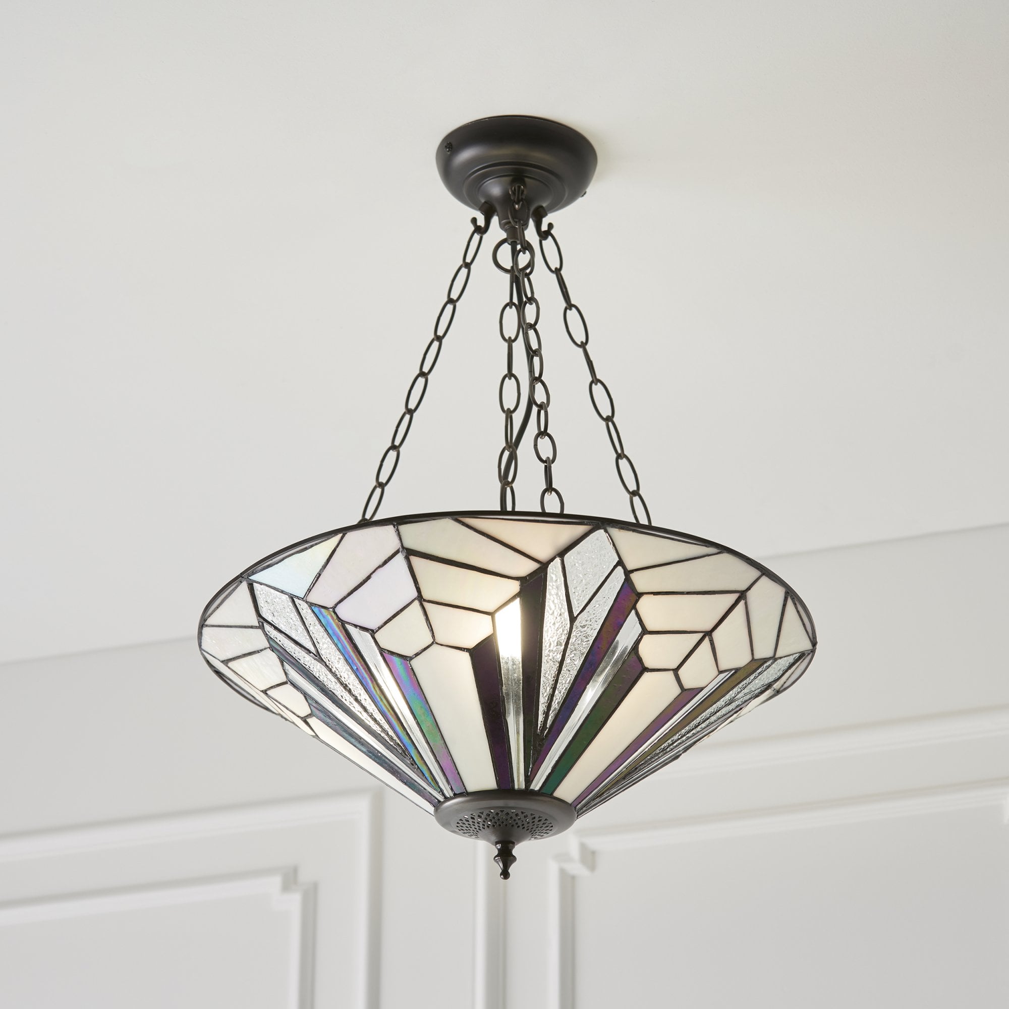 Interiors 1900 Astoria Large Inverted 3 Light Pendant - Tiffany Glass