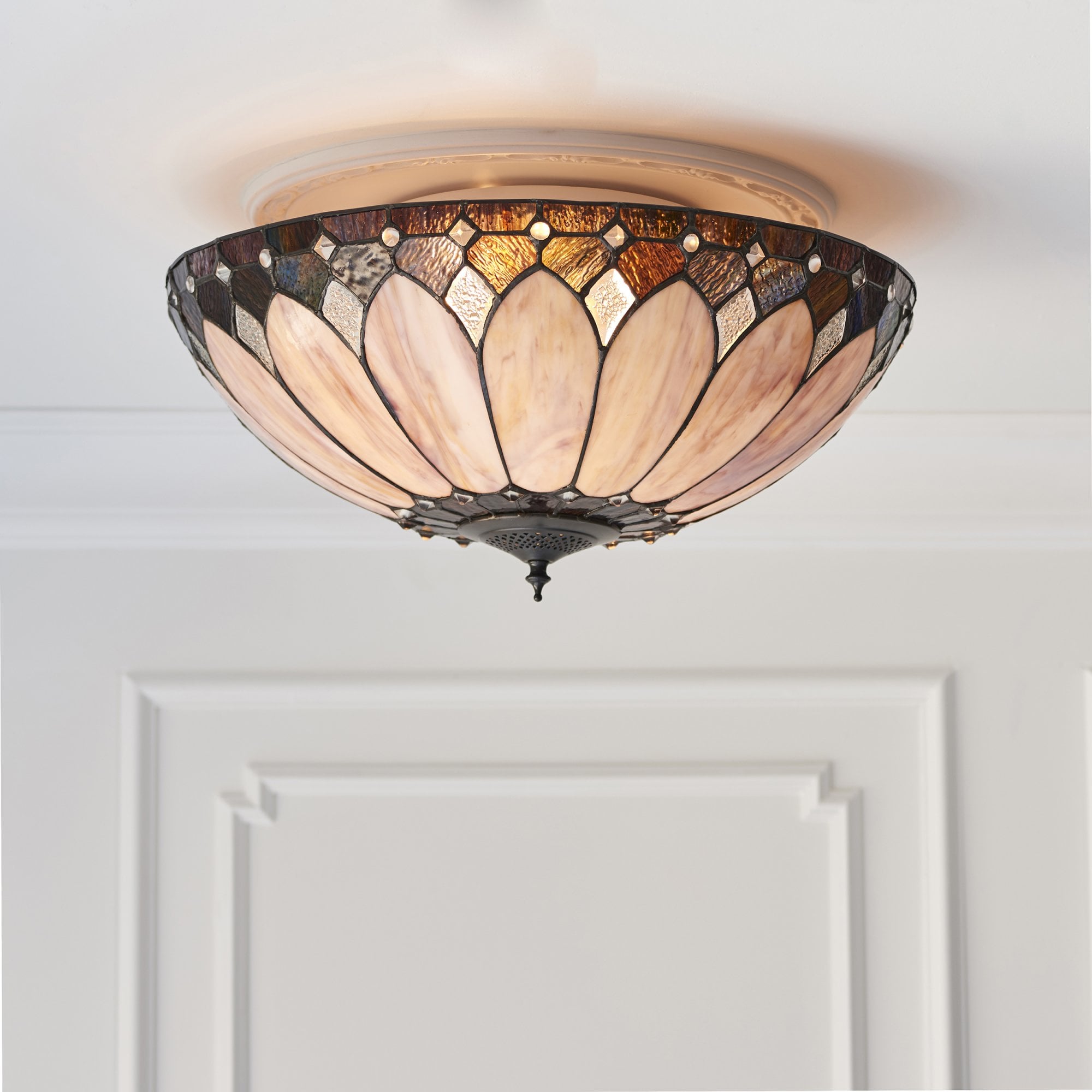 Interiors 1900 Brooklyn Large 2 Light Flush Fitting - Tiffany Glass