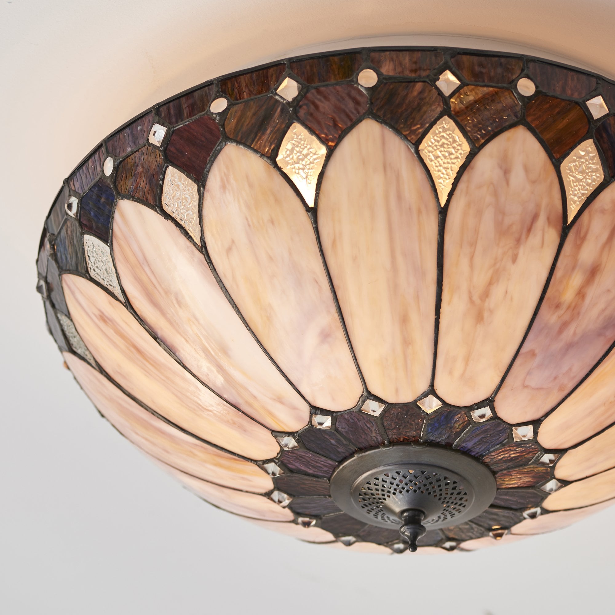 Interiors 1900 Brooklyn Large 2 Light Flush Fitting - Tiffany Glass