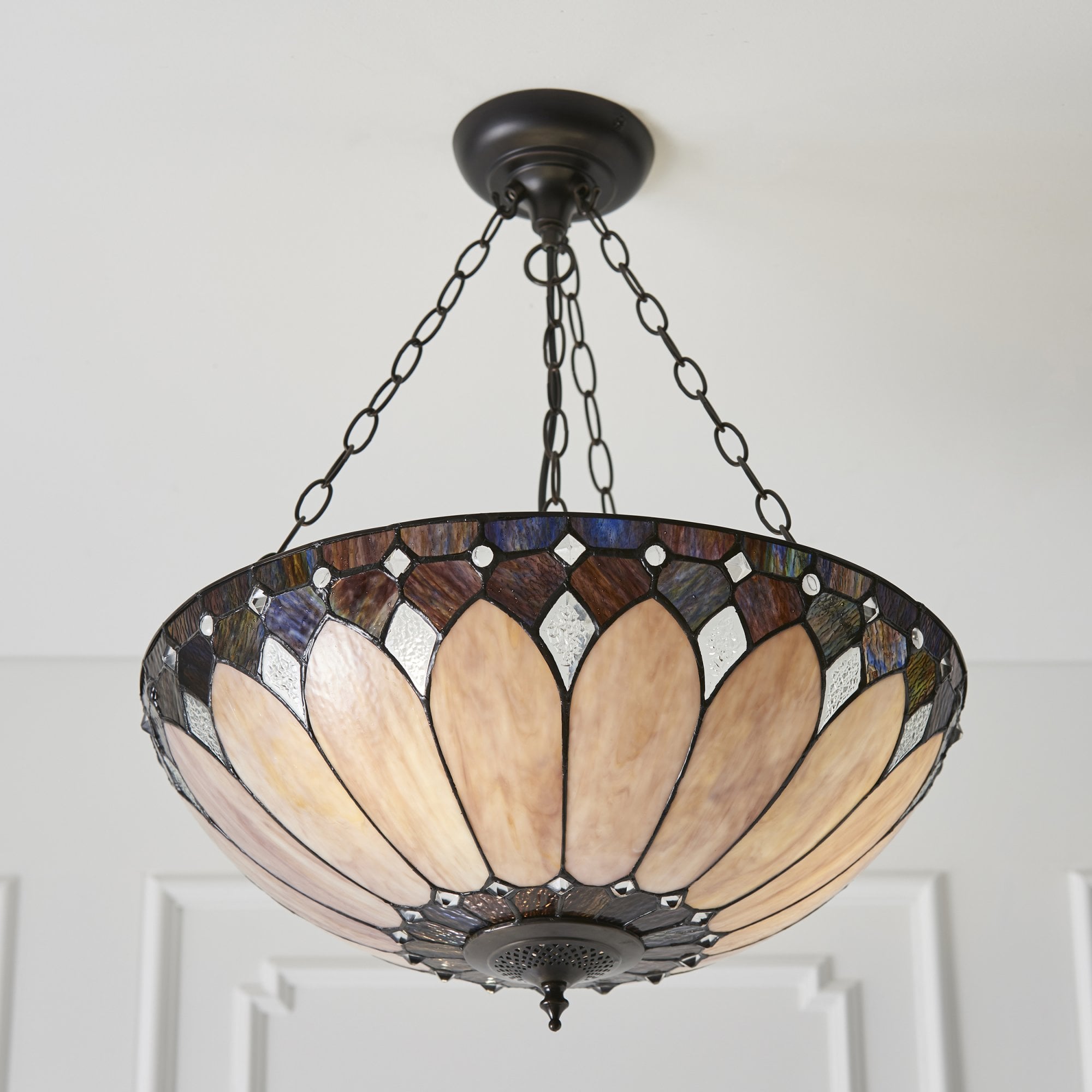 Interiors 1900 Brooklyn Large Inverted 3 Light Pendant - Tiffany Glass