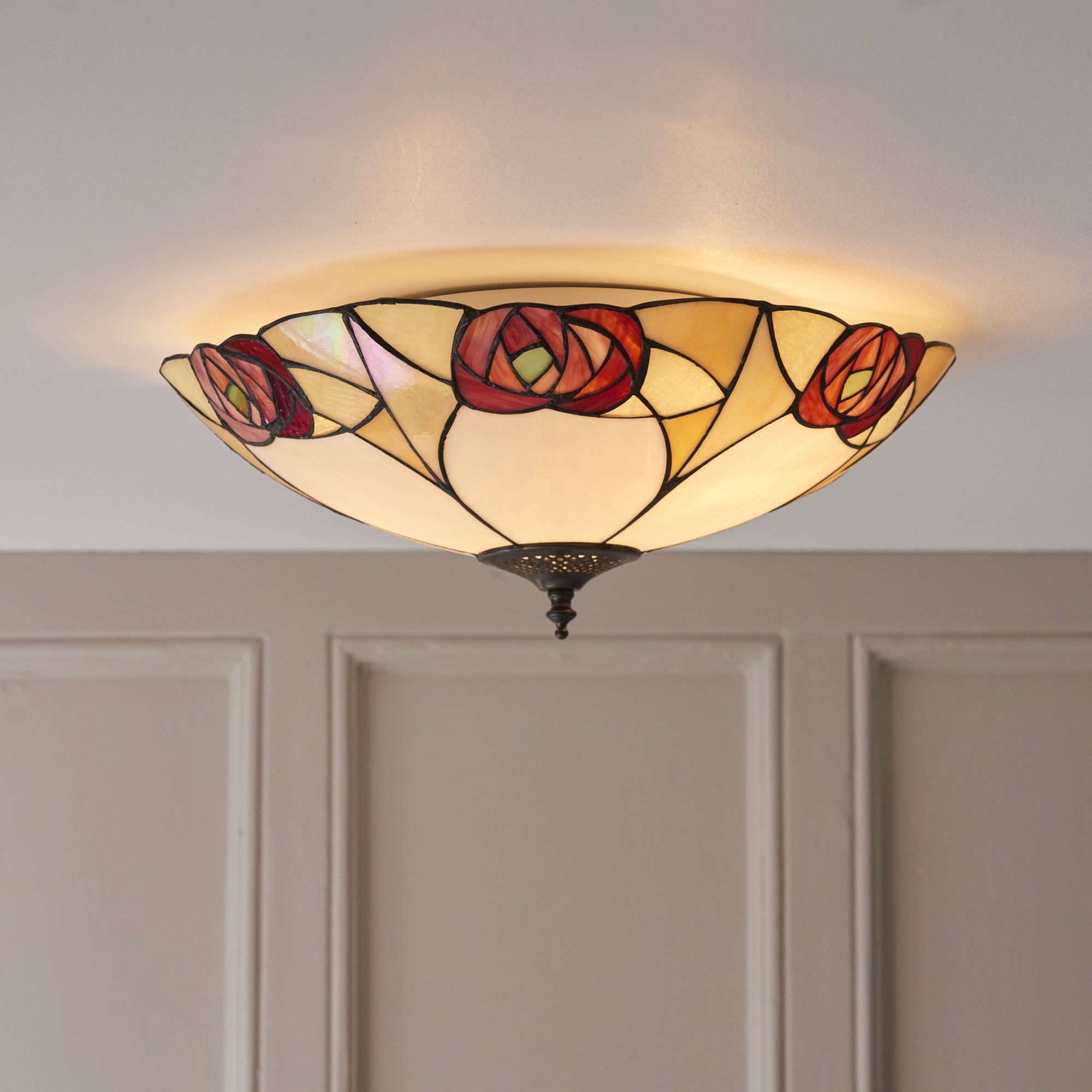 Interiors 1900 Ingram Large 2 Light Flush Fitting - Tiffany Glass