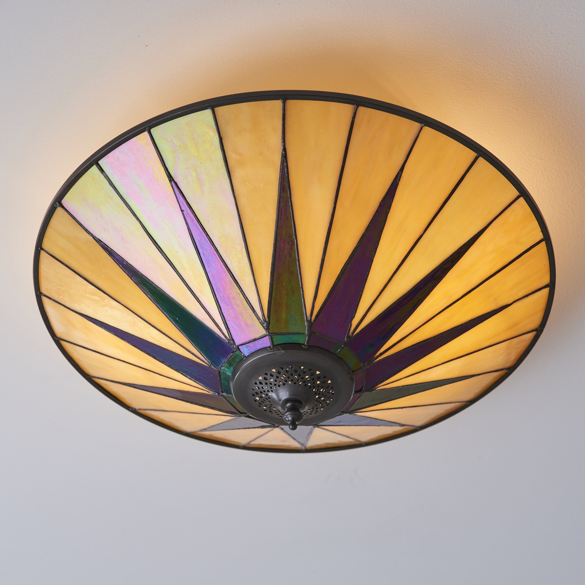 Interiors 1900 Dark Star Large 2 Light Flush Fitting - Tiffany Glass