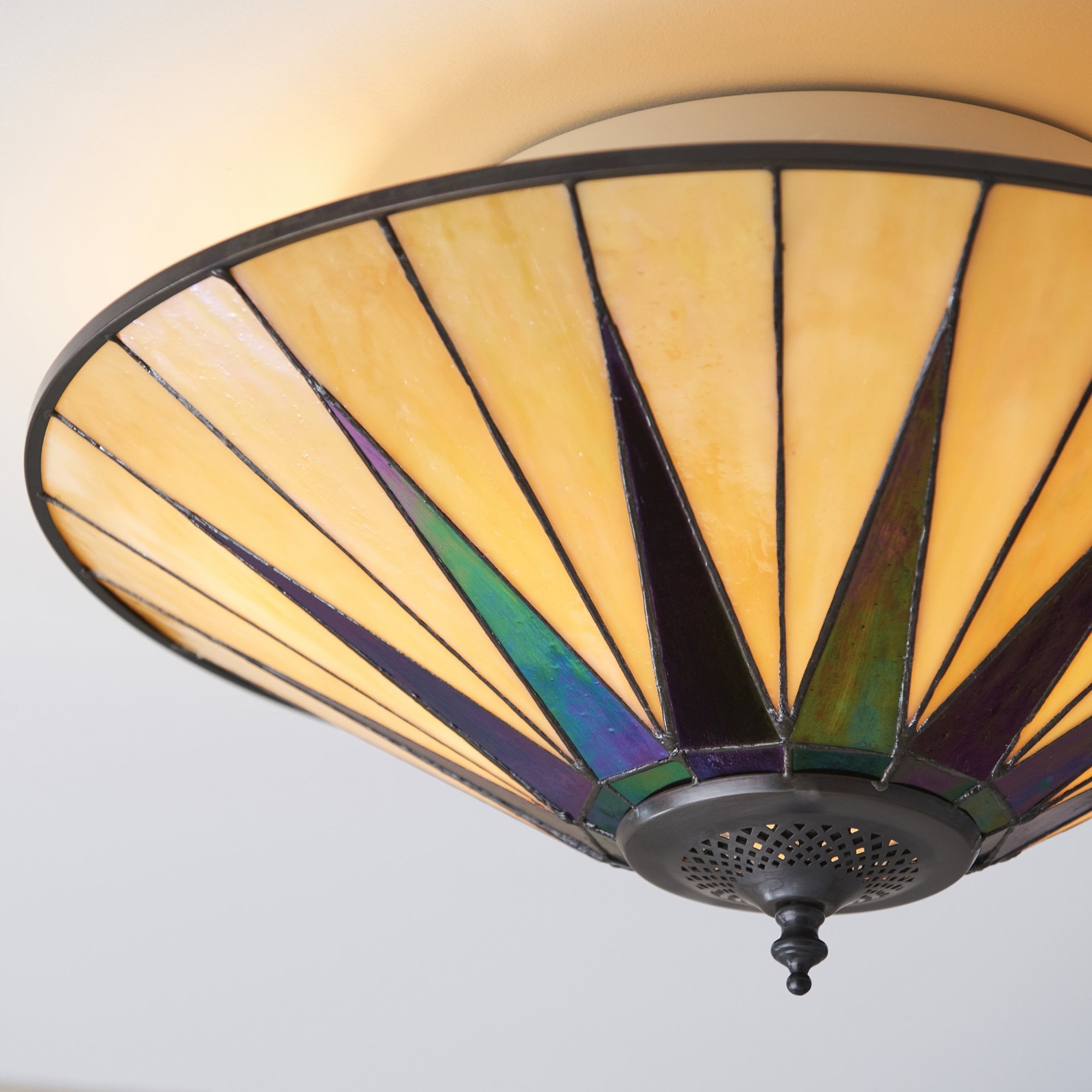 Interiors 1900 Dark Star Large 2 Light Flush Fitting - Tiffany Glass